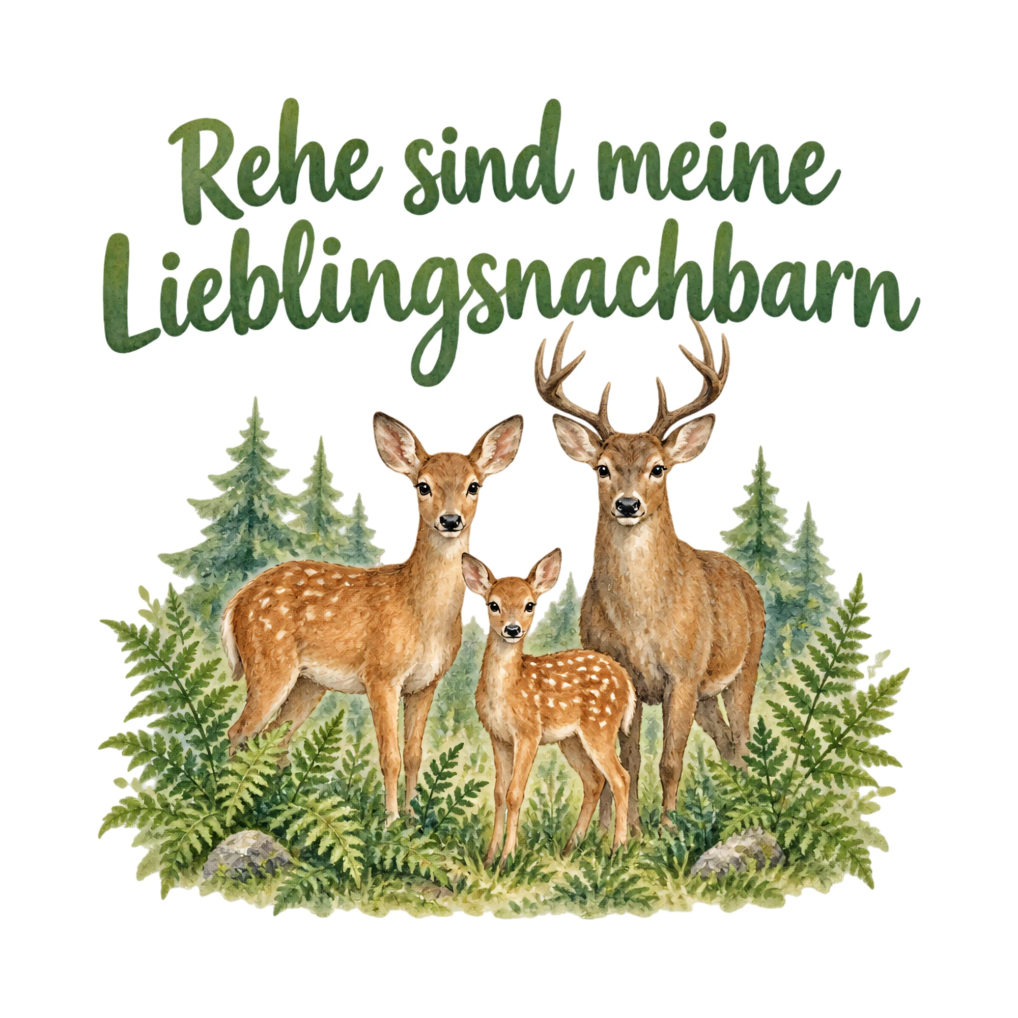 Bügelbild Rehe sind meine Lieblingsnachbarn, Tiere Shirt Spruch als Grafik auf weißem Hintergrund (BB016595)