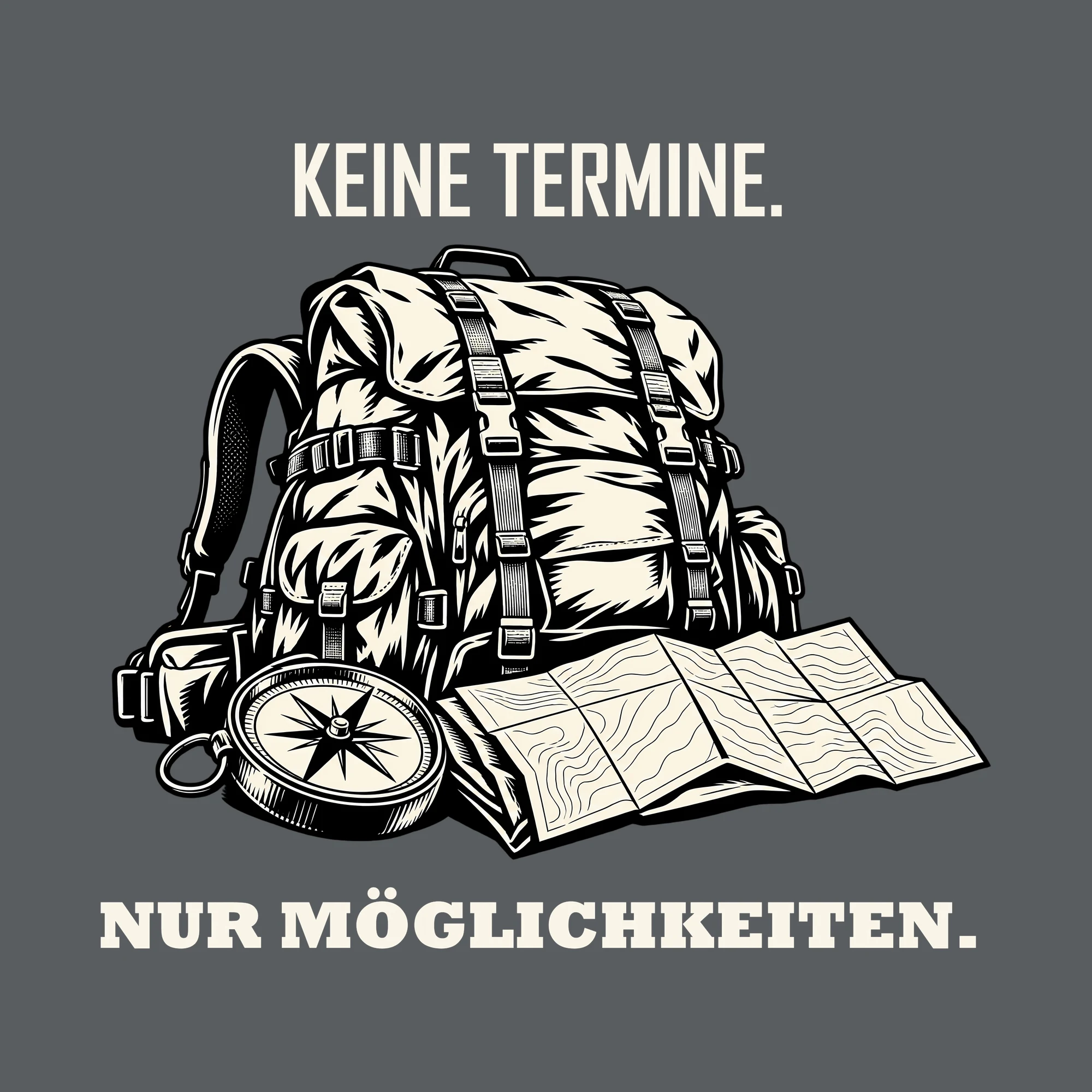 Bügelbild KEINE TERMINE. NUR MÖGLICHKEITEN. als Grafik auf dunklem Hintergrund (BB011538)