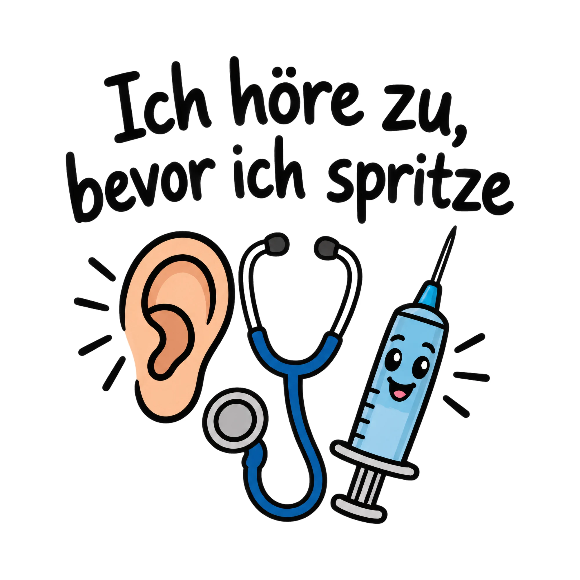 Bügelbild Ich höre zu, bevor ich spritze, Beruf Shirt Spruch als Grafik auf weißem Hintergrund (BB020226)