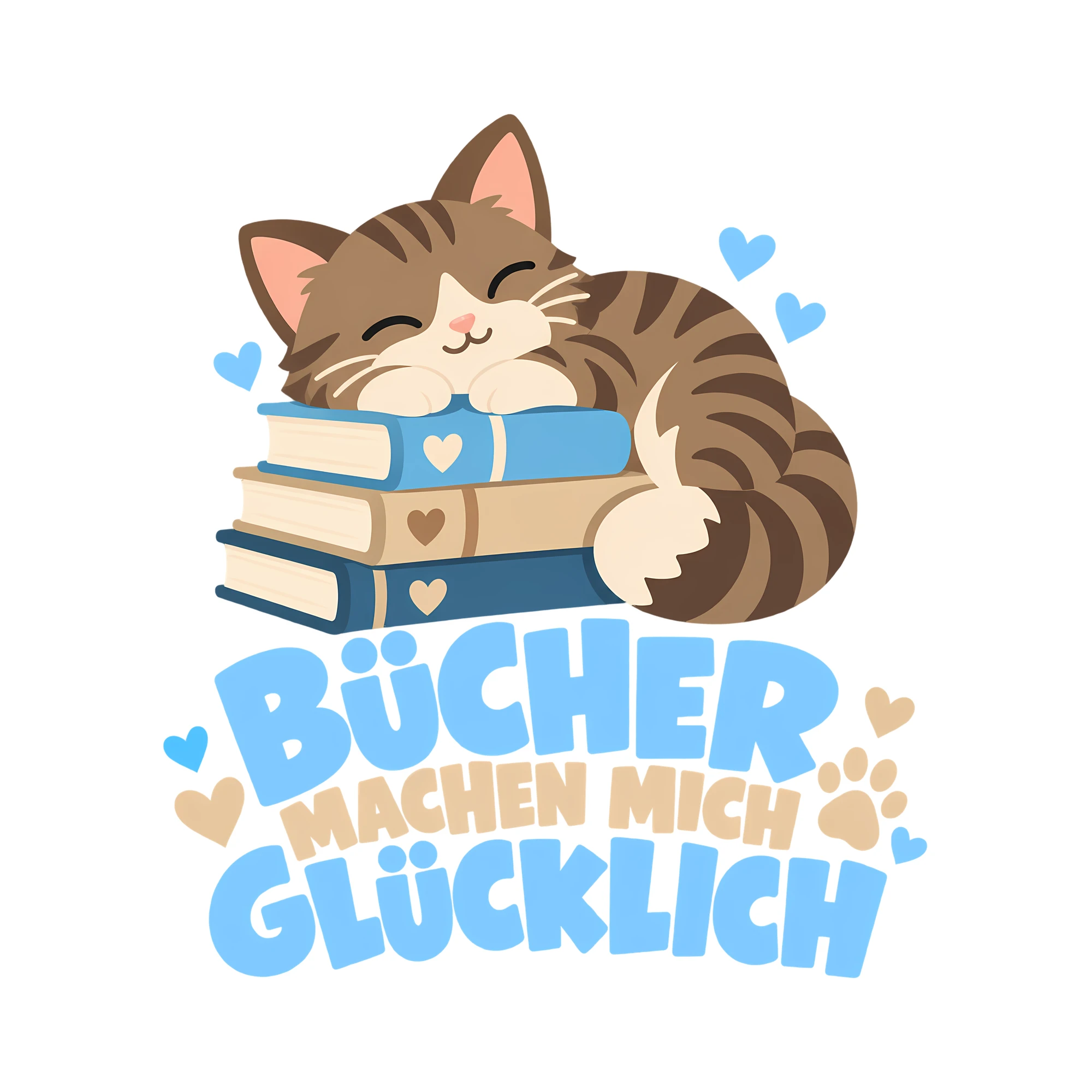 Bügelbild Bücher machen mich glücklich als Grafik auf weißem Hintergrund (BB012820)