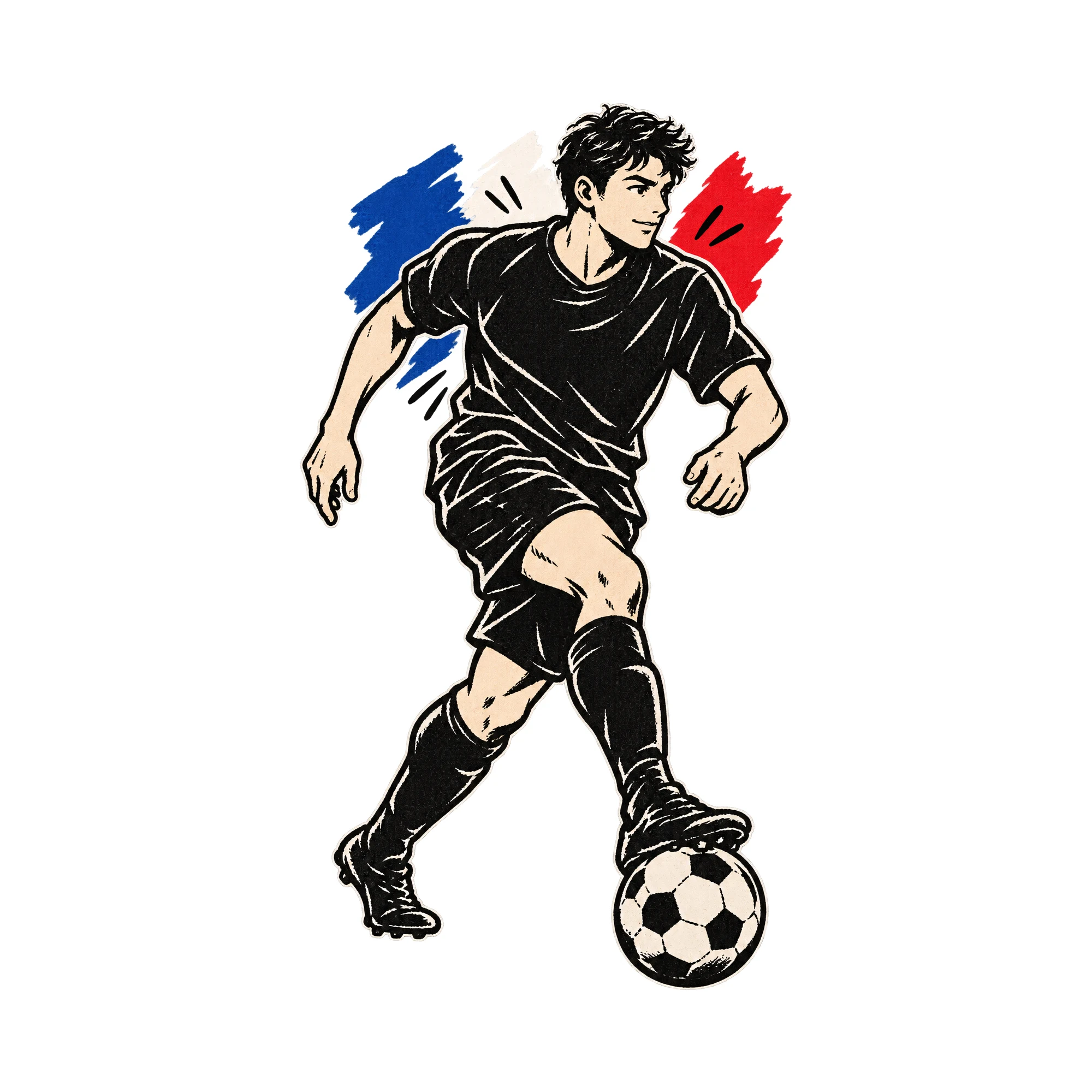 Bügelbild Französische Fahne Fußballer Pinsel, Lustiger Shirt Motiv als Grafik auf weißem Hintergrund (BB015590)
