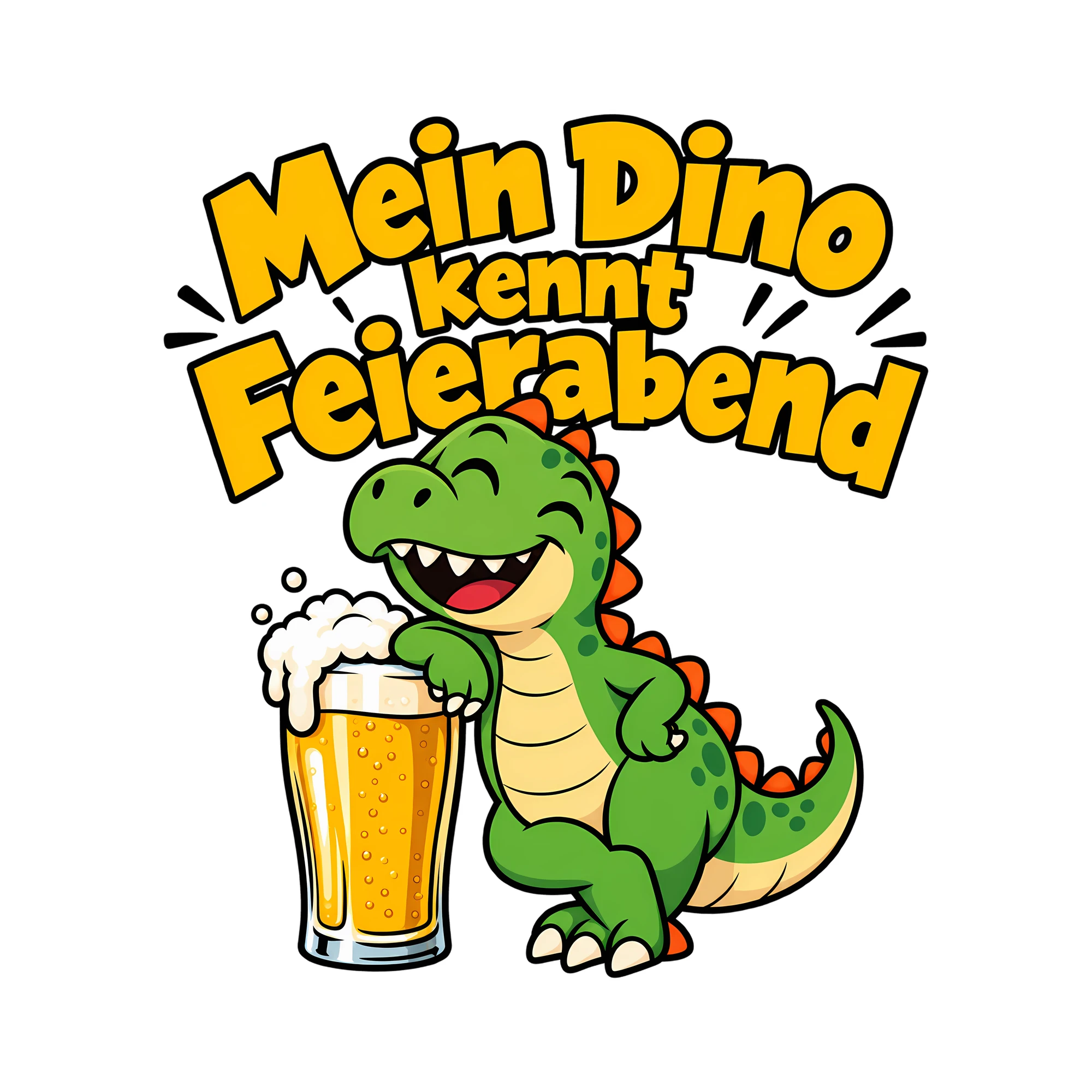 Bügelbild Mein Dino kennt Feierabend als Grafik auf weißem Hintergrund (BB011952)