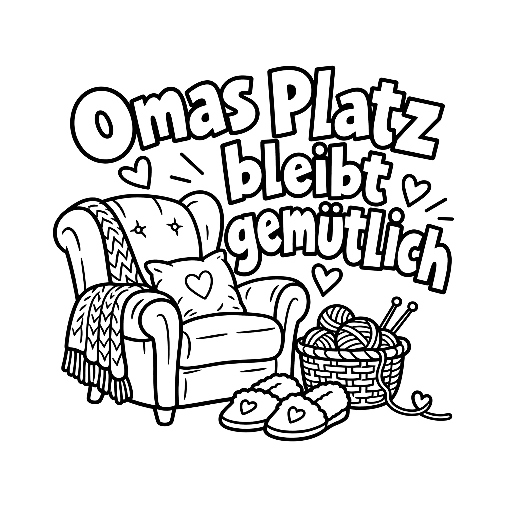 Bügelbild Omas Platz bleibt gemütlich als Grafik auf weißem Hintergrund (BB012534)
