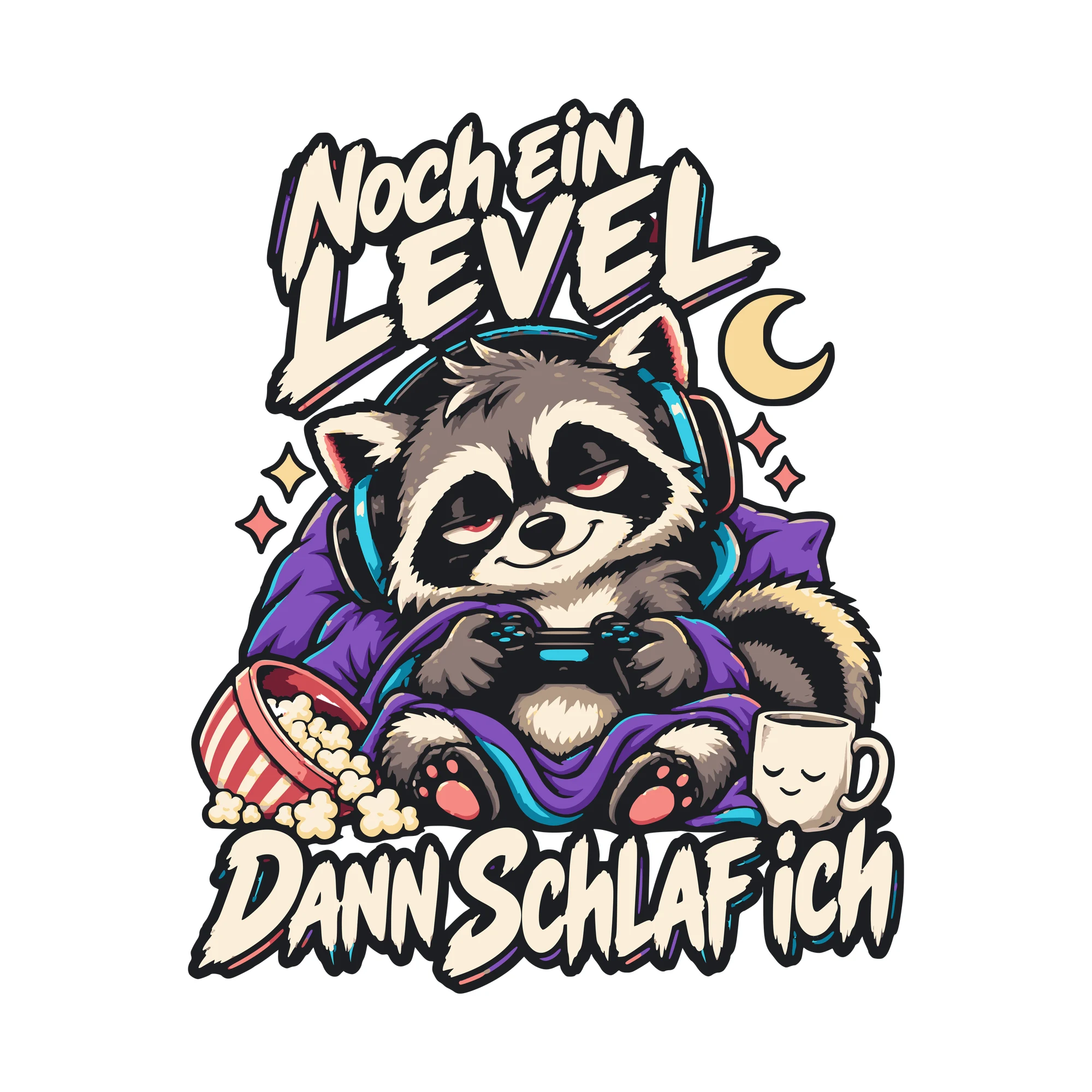 Bügelbild Noch ein Level, dann schlaf ich als Grafik auf weißem Hintergrund (BB011068)