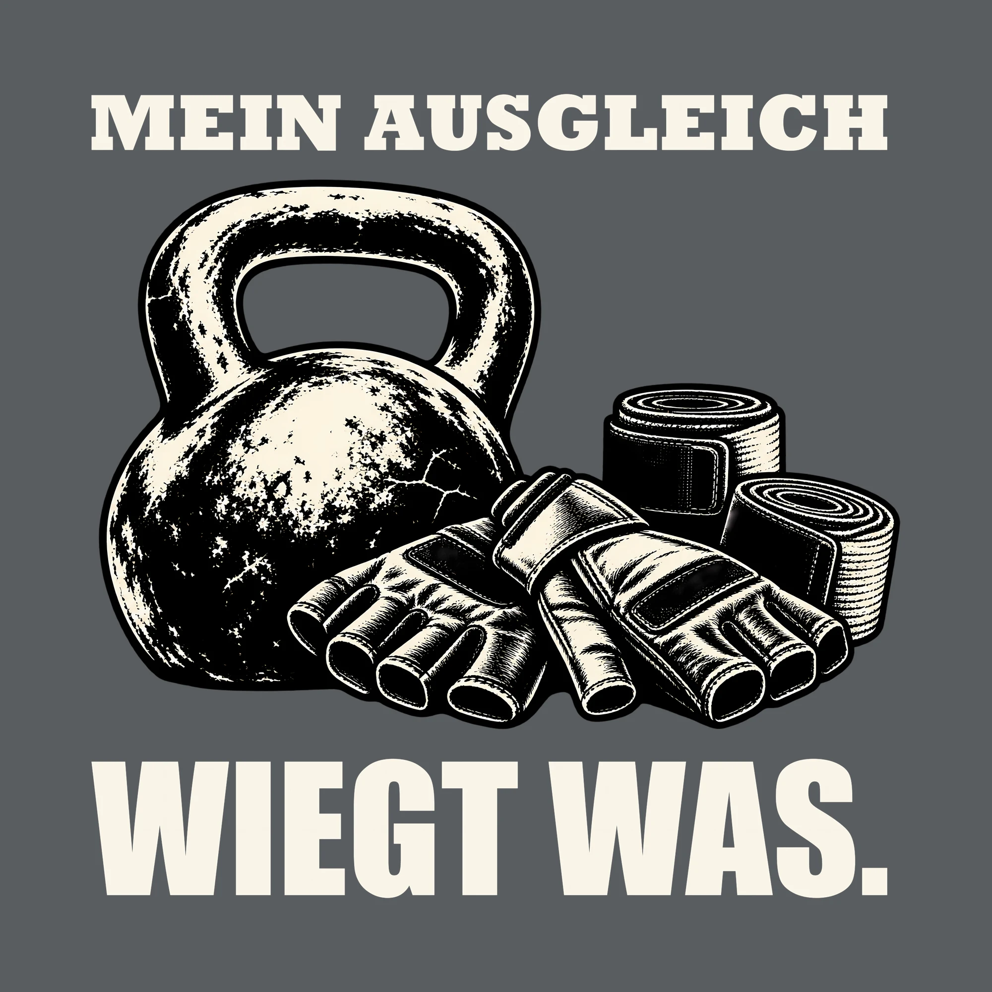 Bügelbild MEIN AUSGLEICH WIEGT WAS. als Grafik auf dunklem Hintergrund (BB013720)