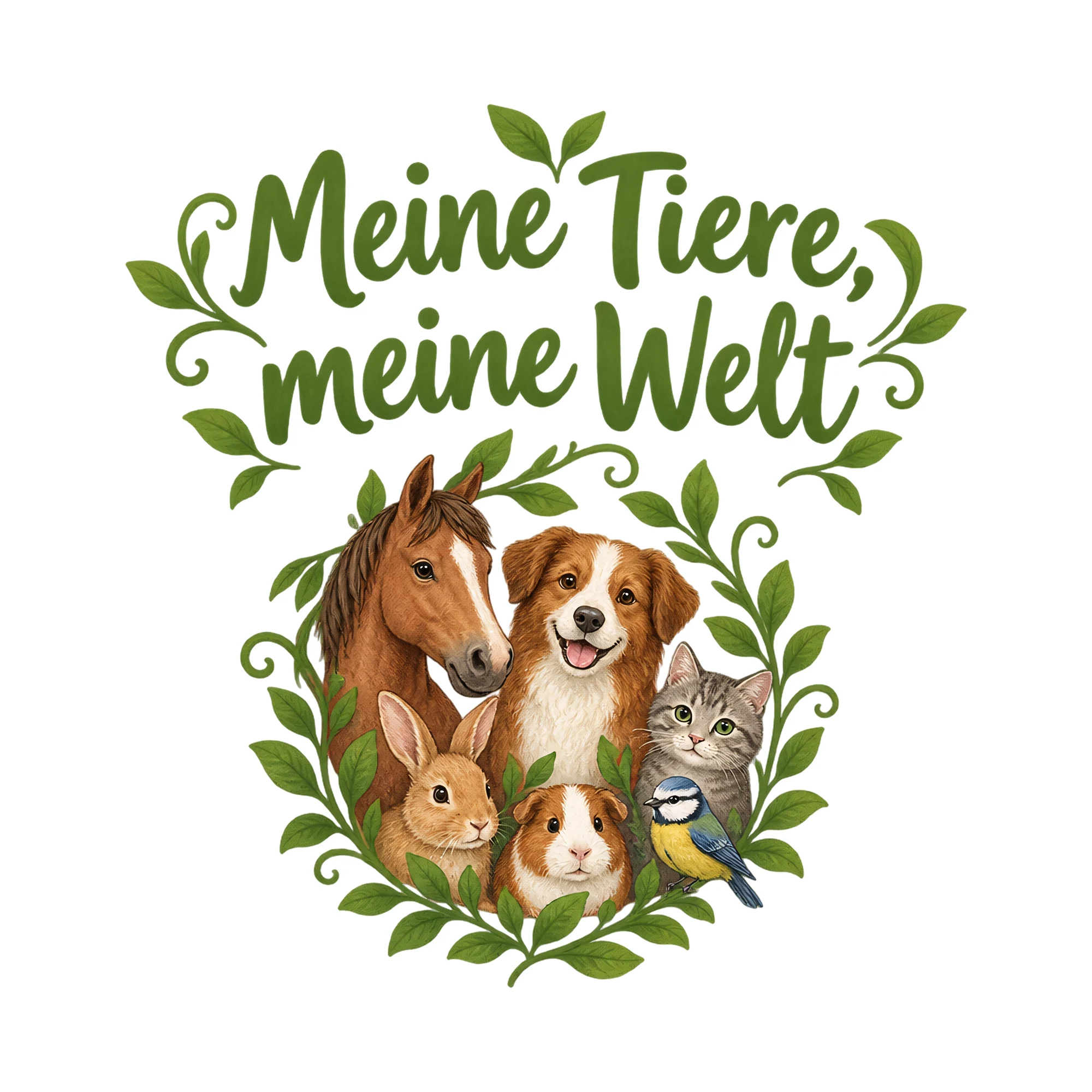 Bügelbild Meine Tiere, meine Welt als Grafik auf weißem Hintergrund (BB019797)