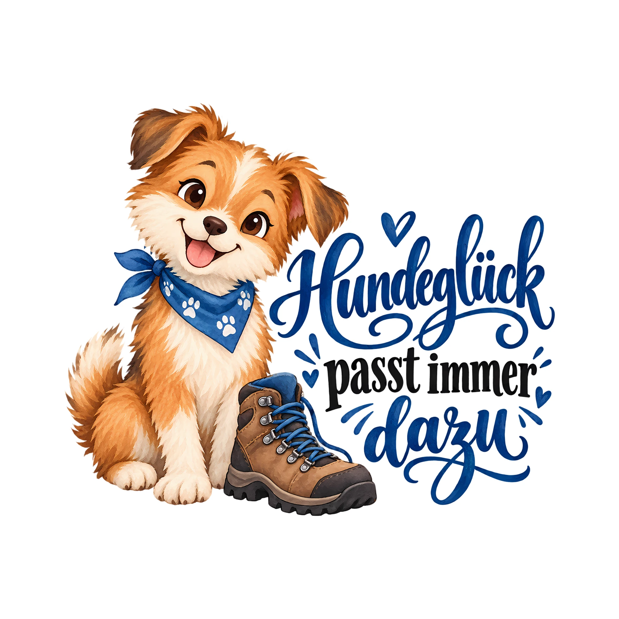Bügelbild Hundeglück passt immer dazu als Grafik auf weißem Hintergrund (BB013048)