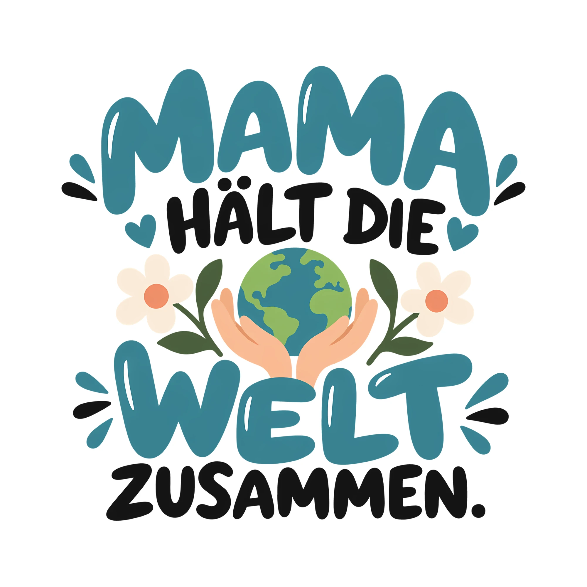 Bügelbild MAMA HÄLT DIE WELT ZUSAMMEN. als Grafik auf weißem Hintergrund (BB012344)
