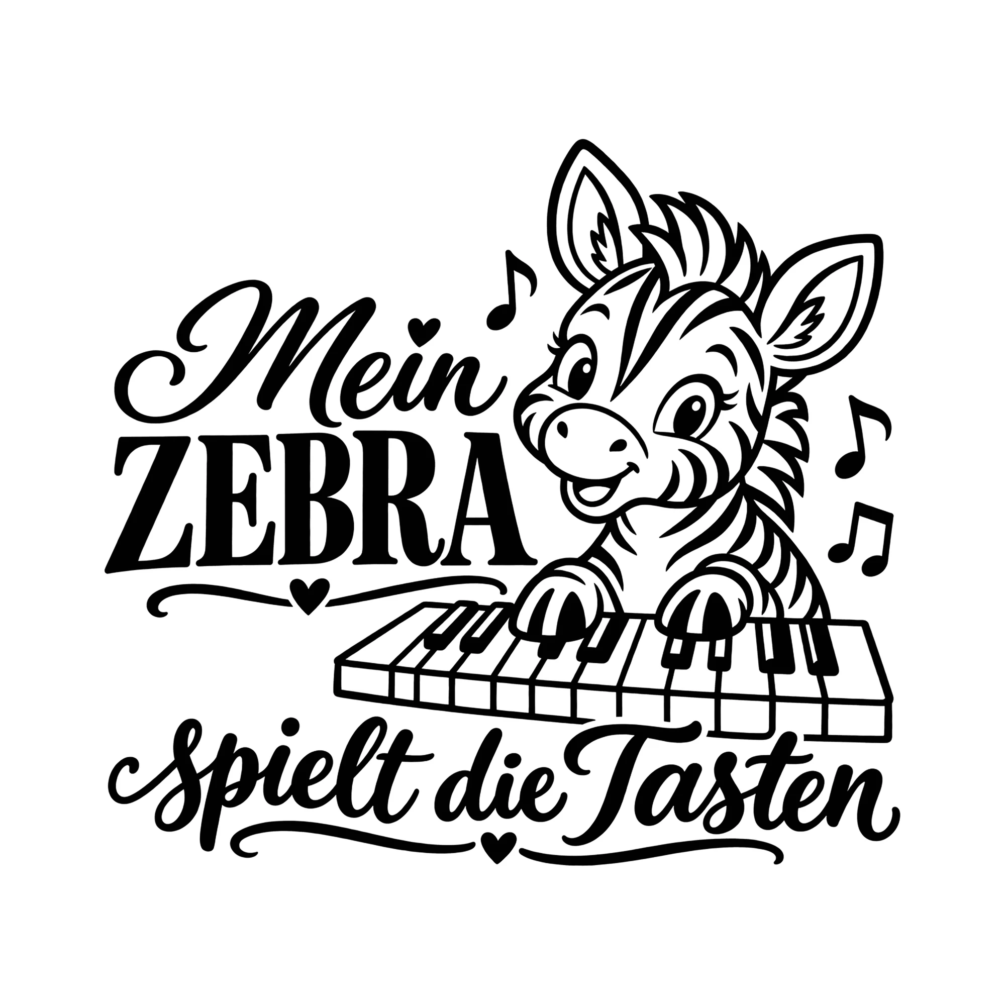 Bügelbild Mein Zebra spielt die Tasten als Grafik auf weißem Hintergrund (BB013060)