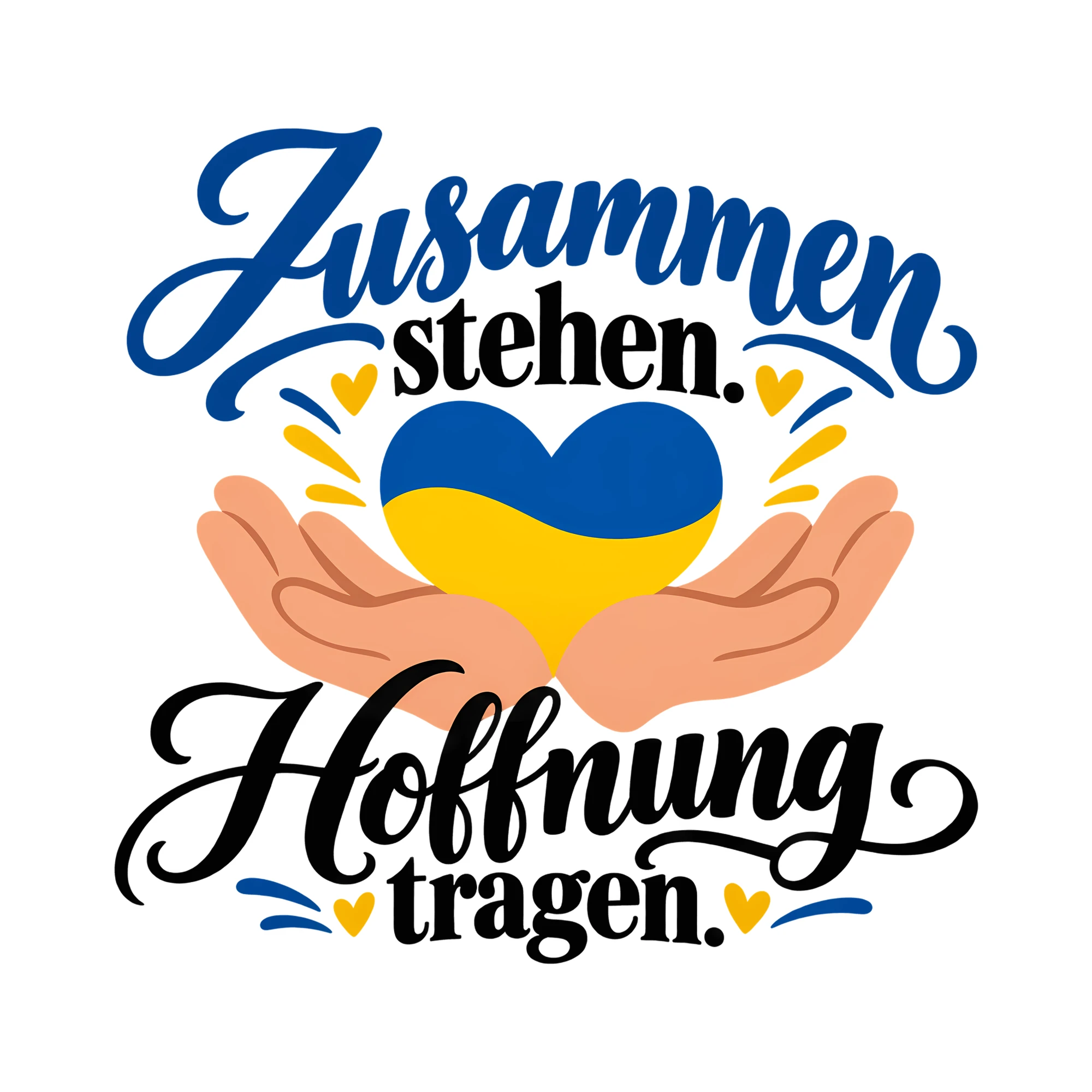Bügelbild Zusammen stehen. Hoffnung tragen. als Grafik auf weißem Hintergrund (BB013678)