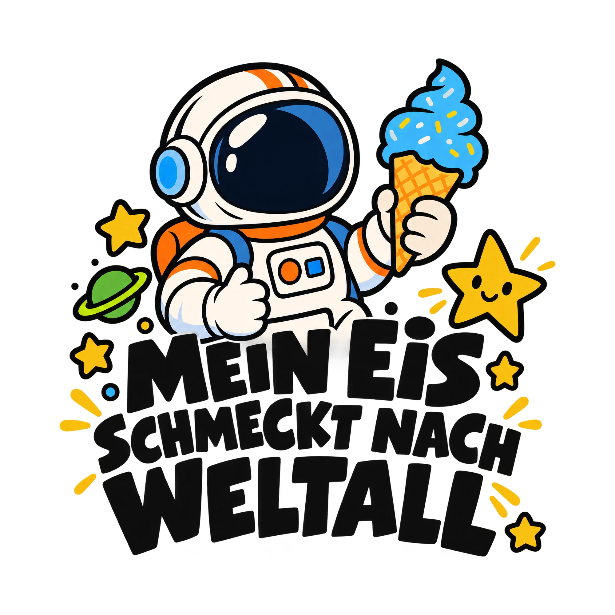 Bügelbild MEIN EIS SCHMECKT NACH WELTALL als Grafik auf weißem Hintergrund (BB012165)