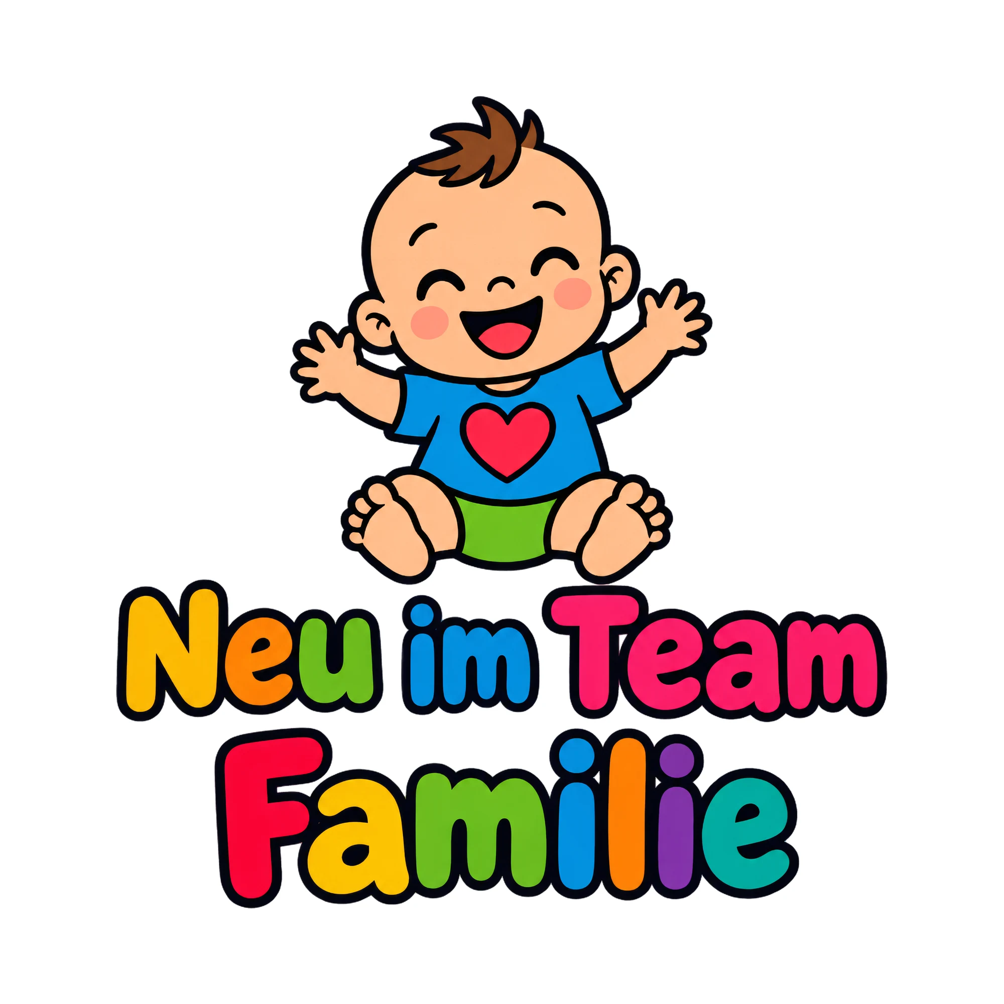 Bügelbild Neu im Team Familie als Grafik auf weißem Hintergrund (BB020052)