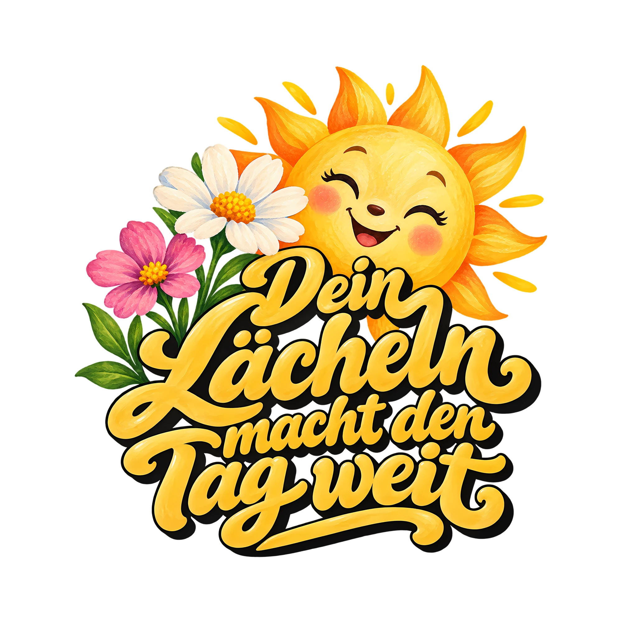 Bügelbild Dein Lächeln macht den Tag weit als Grafik auf weißem Hintergrund (BB014449)