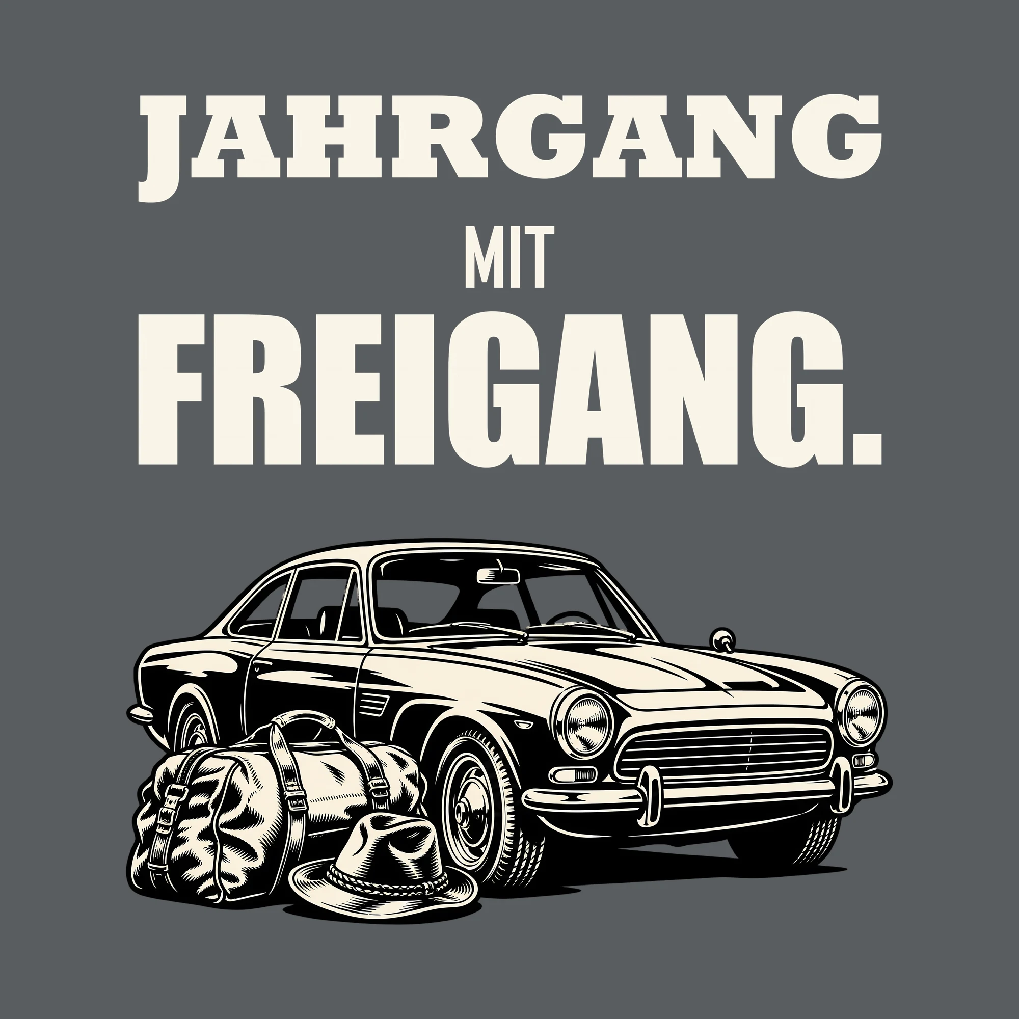 Bügelbild JAHRGANG MIT FREIGANG. als Grafik auf dunklem Hintergrund (BB012541)