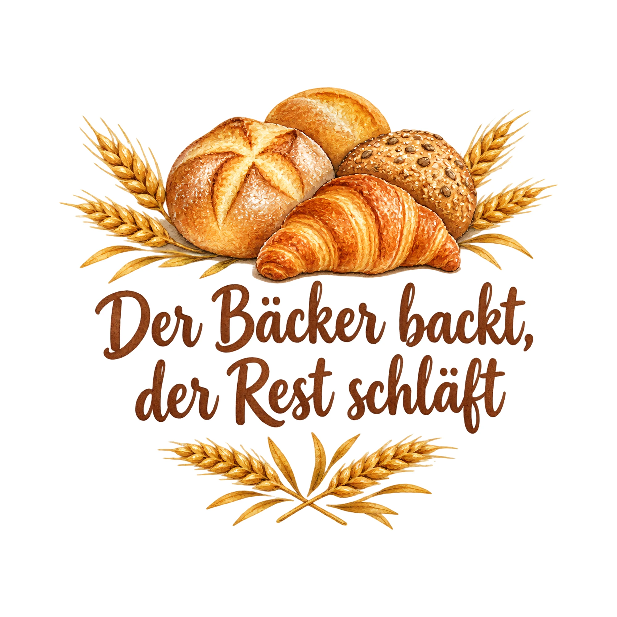 Bügelbild Der Bäcker backt, der Rest schläft, Beruf Shirt Spruch als Grafik auf weißem Hintergrund (BB016633)