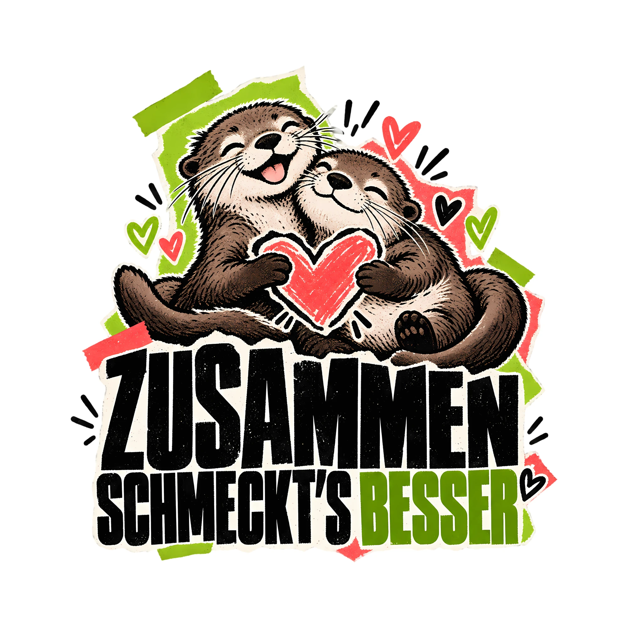 Bügelbild Zusammen schmeckt’s besser als Grafik auf weißem Hintergrund (BB013407)