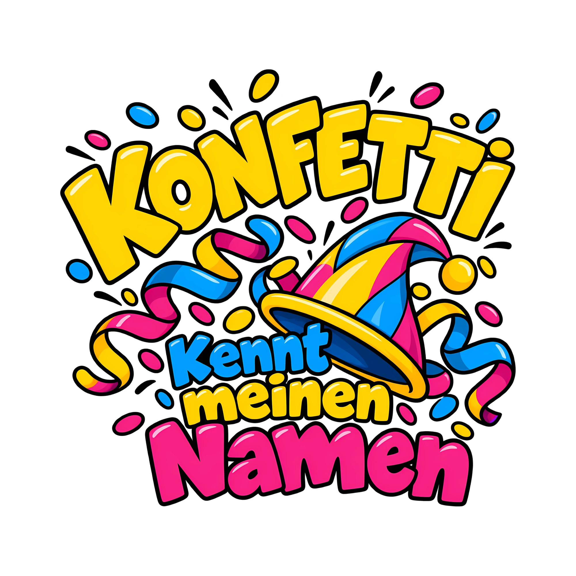Bügelbild Konfetti kennt meinen Namen als Grafik auf weißem Hintergrund (BB011976)