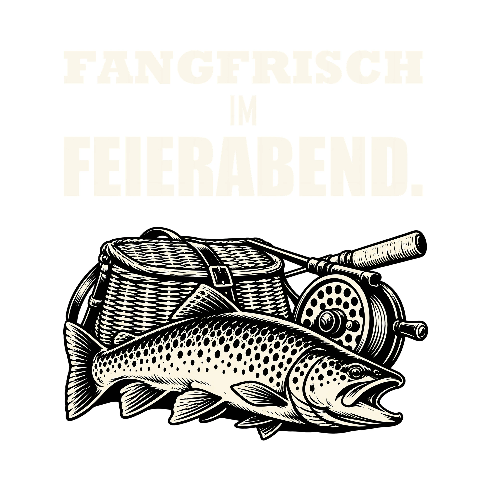 Bügelbild FANGFRISCH IM FEIERABEND. als Grafik auf weißem Hintergrund (BB012778)