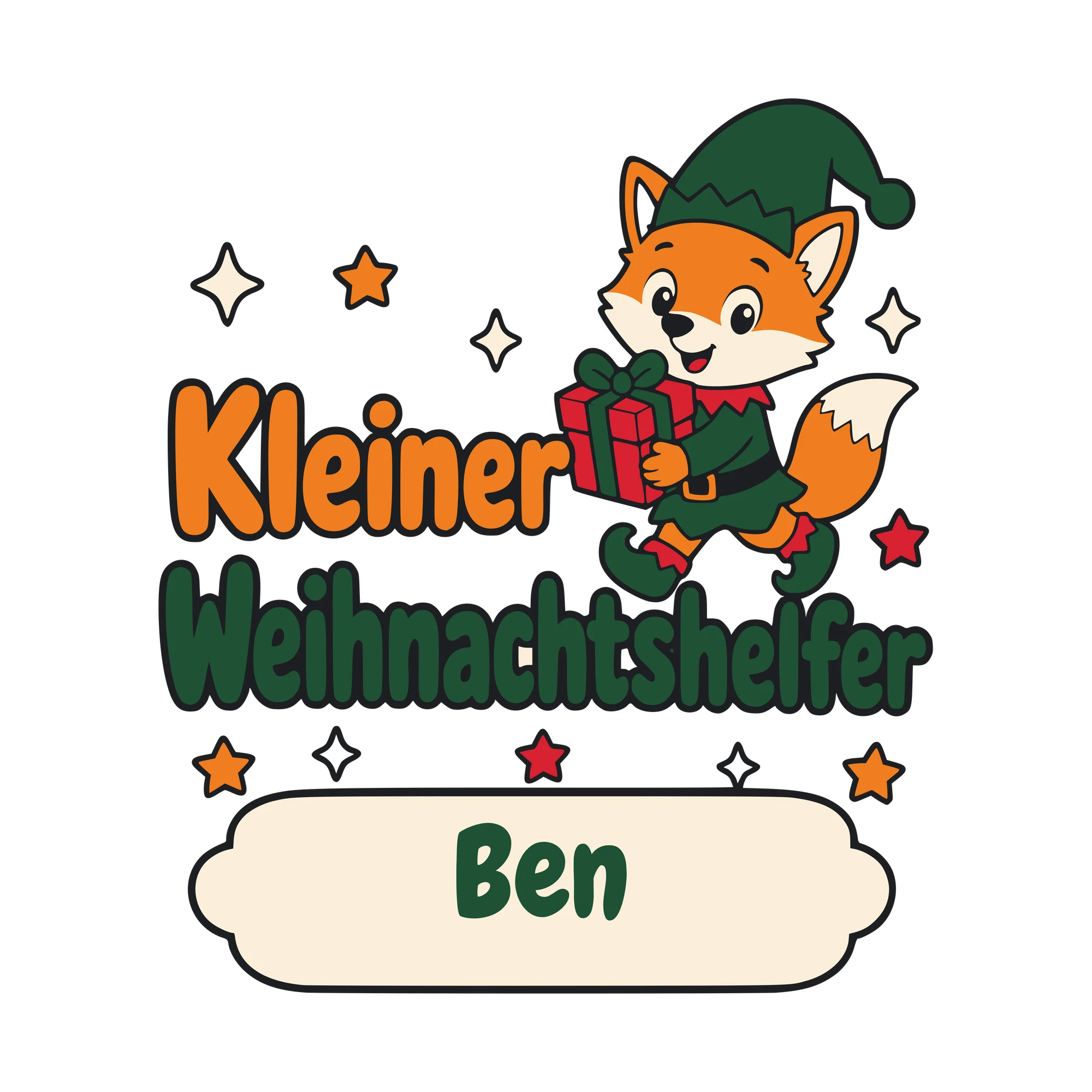 Bügelbild Kleiner Weihnachtshelfer mit Name als Grafik auf weißem Hintergrund (BB010381)