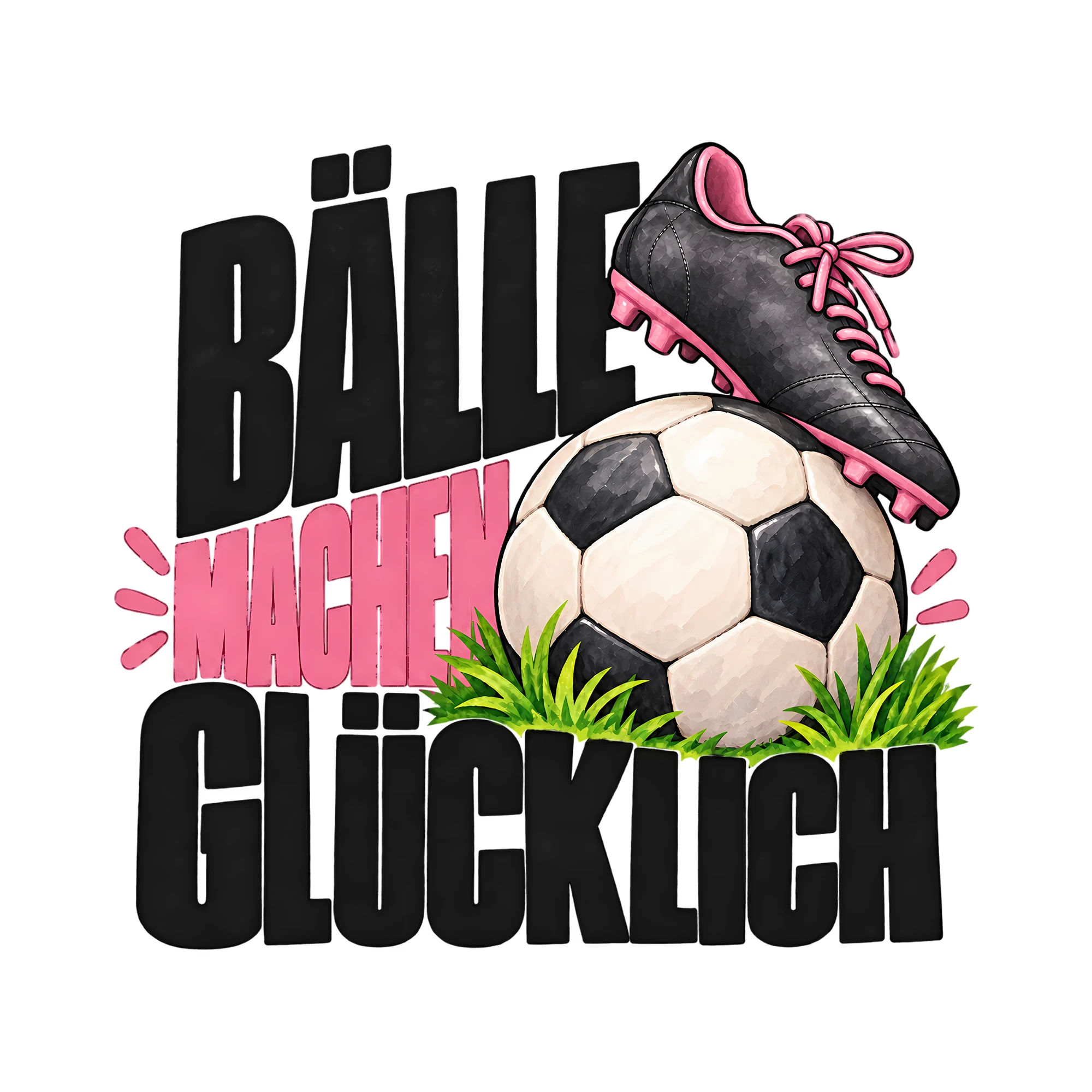 Bügelbild Bälle machen glücklich als Grafik auf weißem Hintergrund (BB013742)