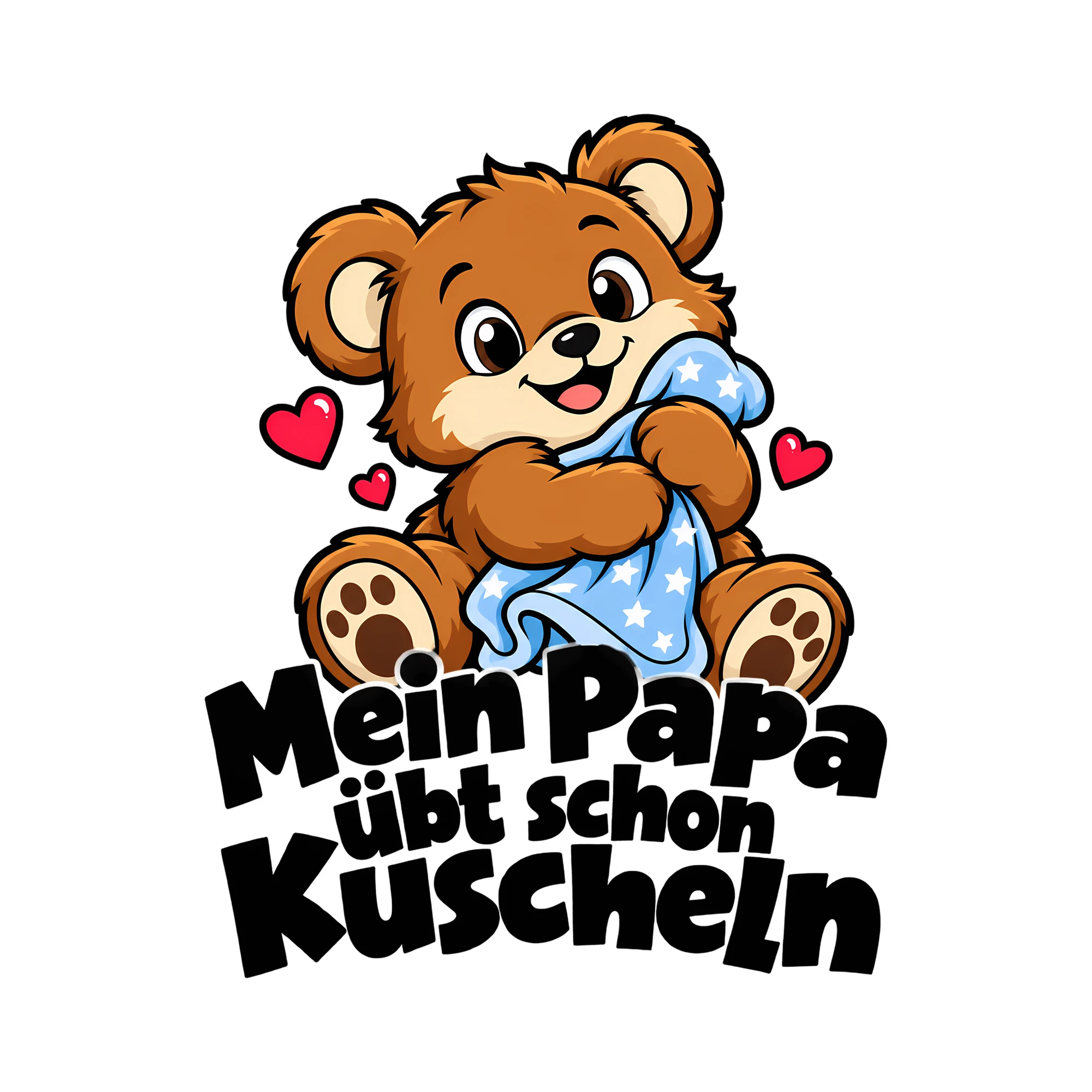 Bügelbild Mein Papa übt schon Kuscheln als Grafik auf weißem Hintergrund (BB012464)