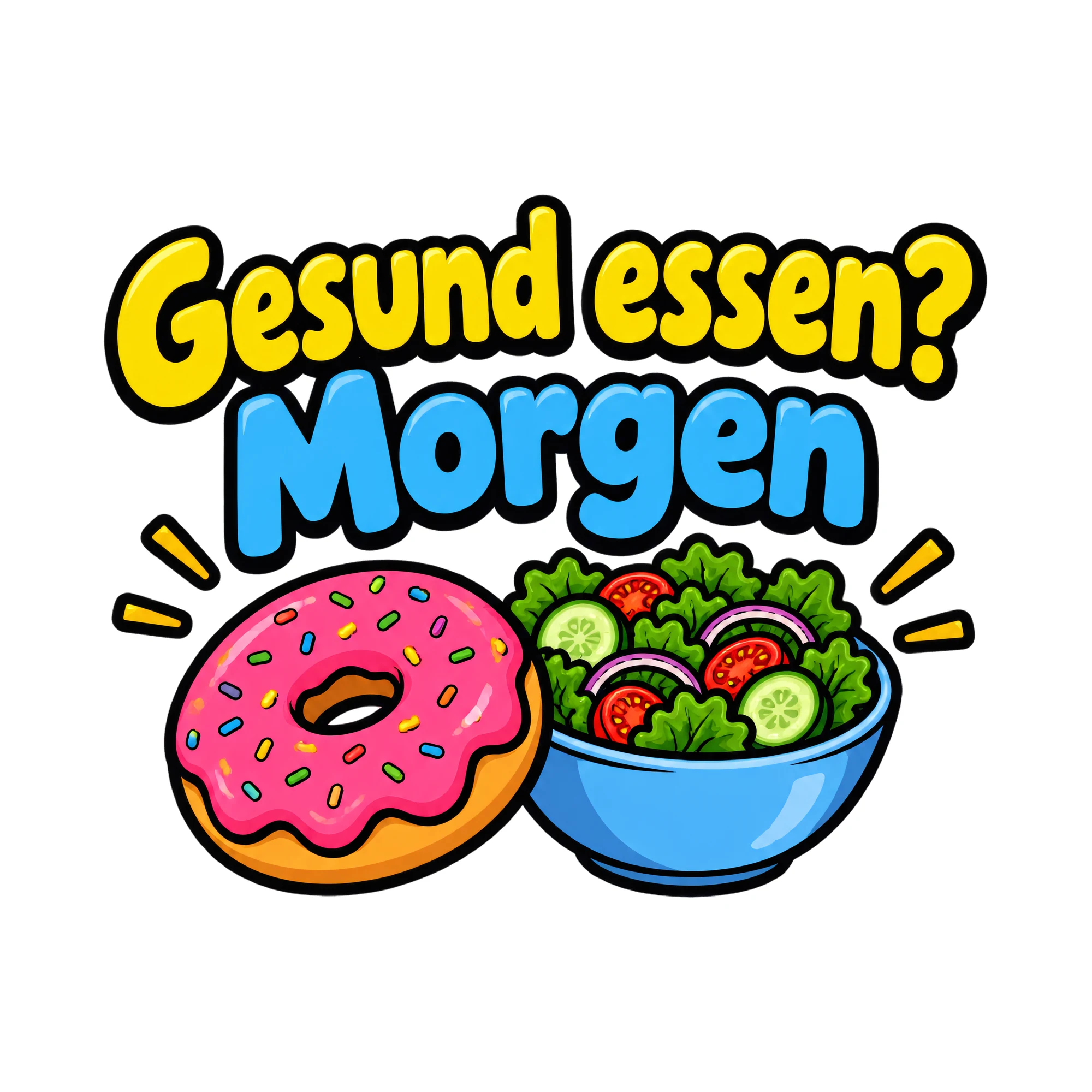 Bügelbild Gesund essen? Morgen als Grafik auf weißem Hintergrund (BB018490)