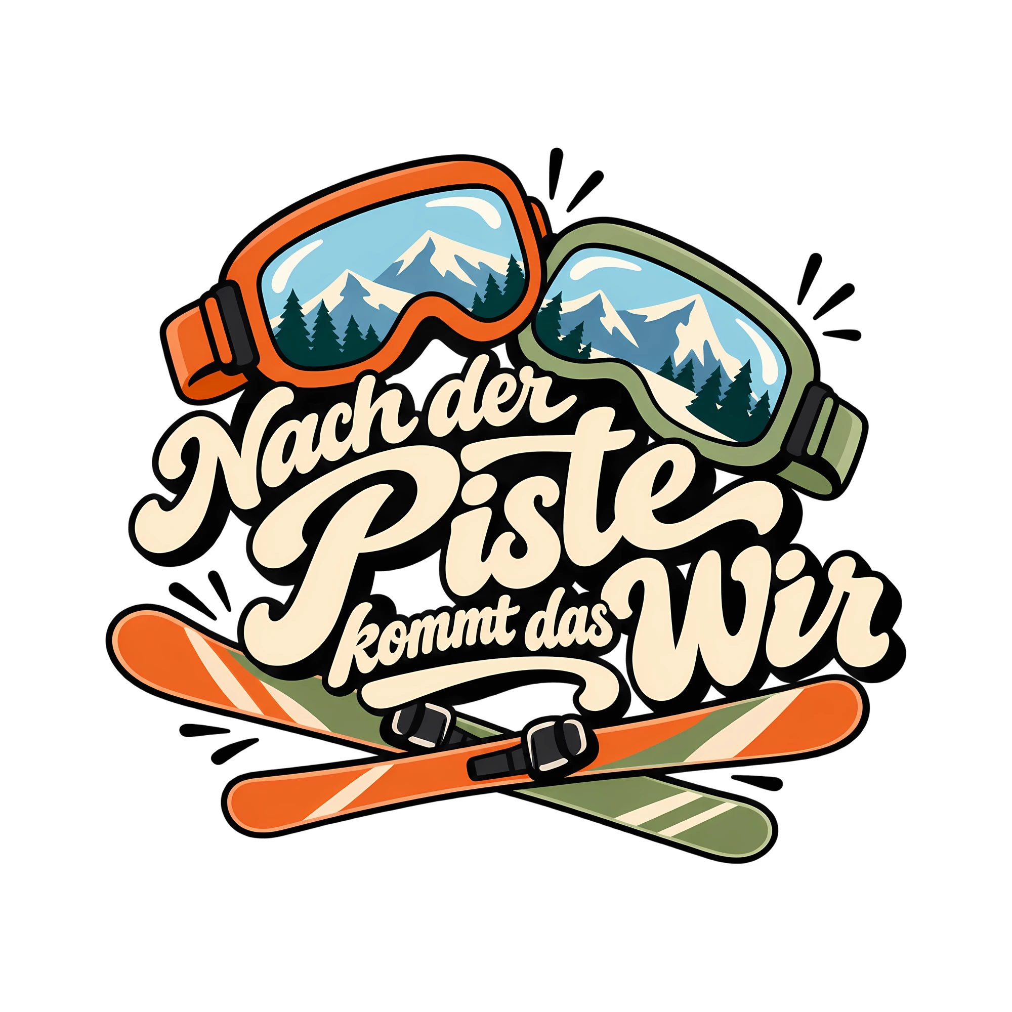 Bügelbild Nach der Piste kommt das Wir als Grafik auf weißem Hintergrund (BB011935)