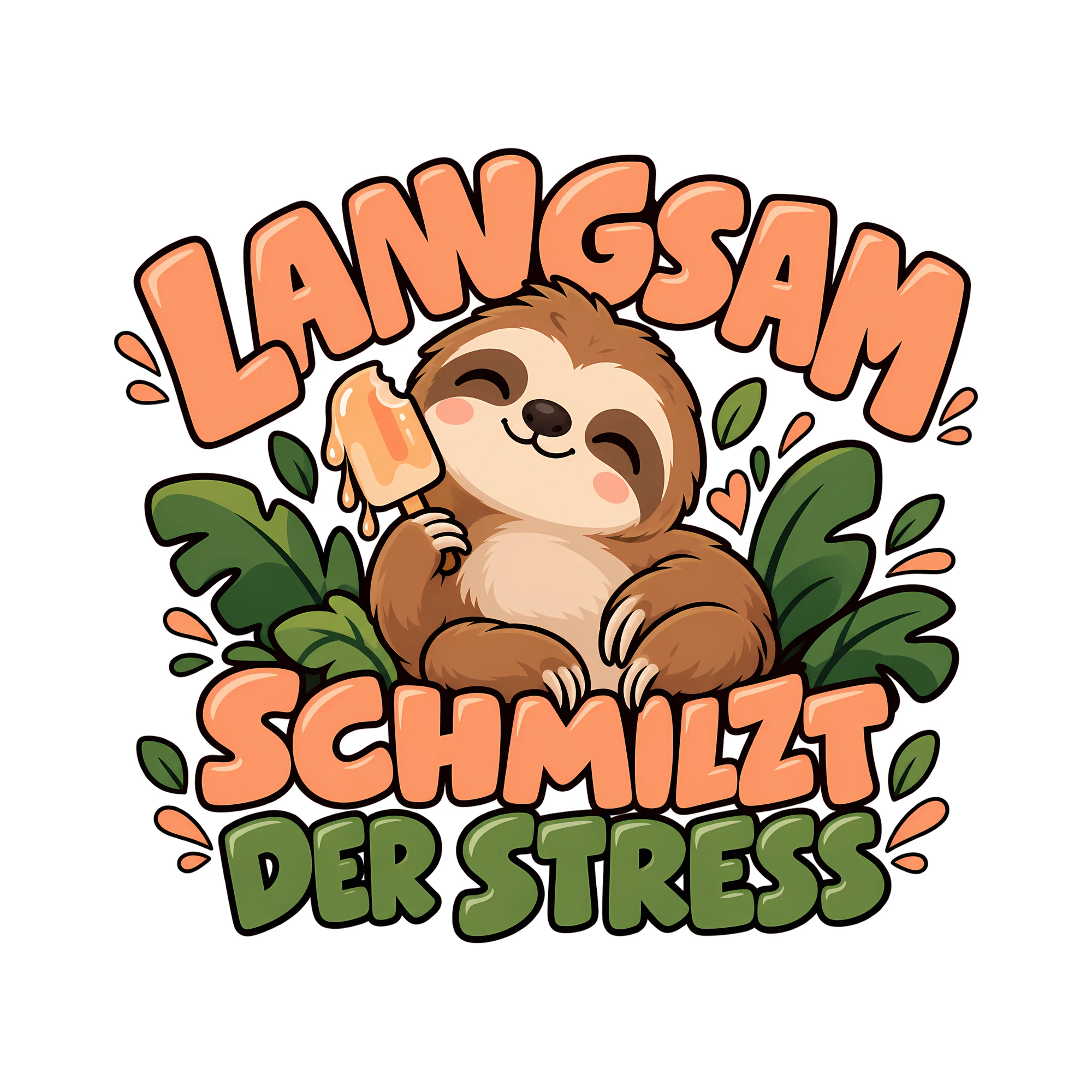 Bügelbild Langsam schmilzt der Stress als Grafik auf weißem Hintergrund (BB012140)