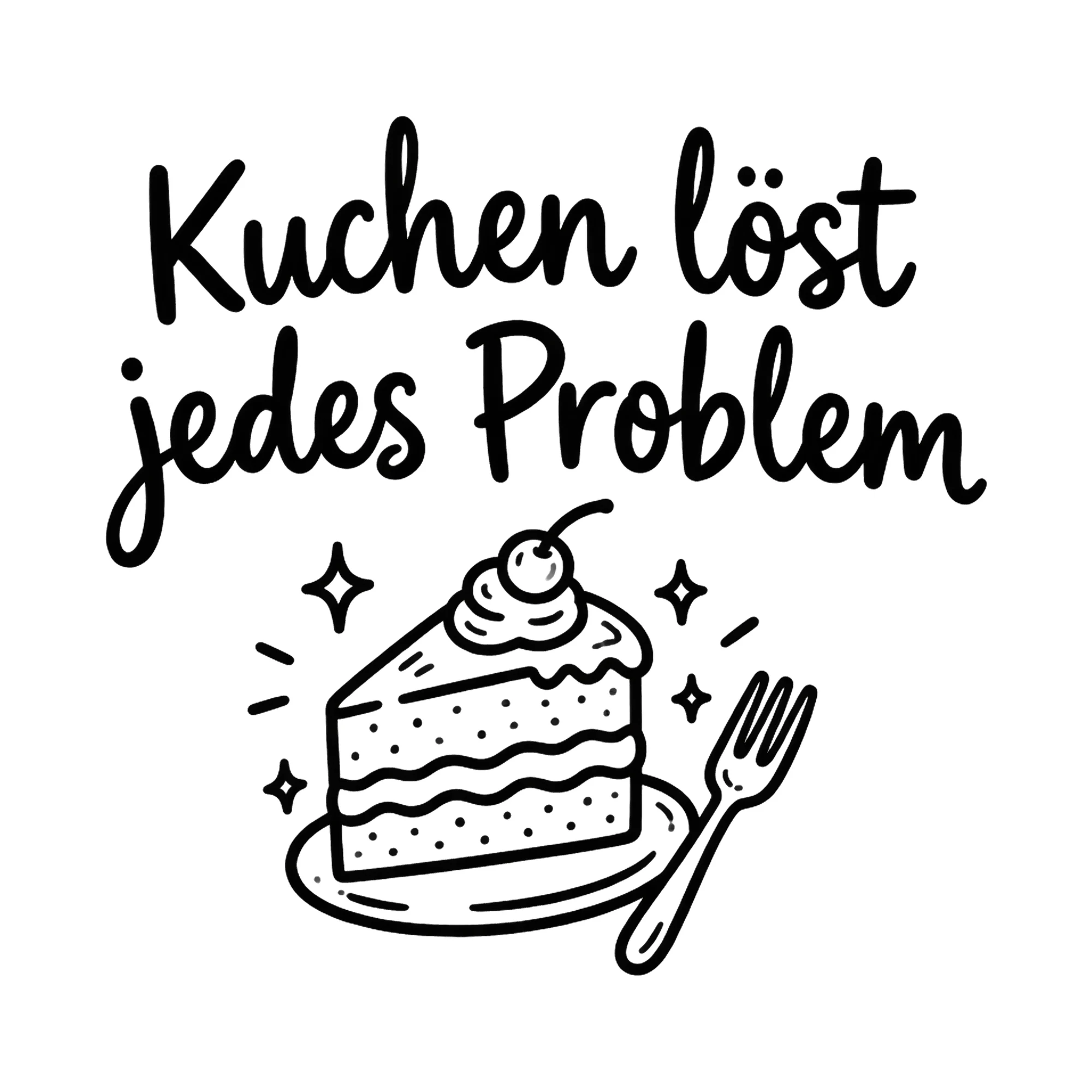 Bügelbild Kuchen löst jedes Problem als Grafik auf weißem Hintergrund (BB019500)