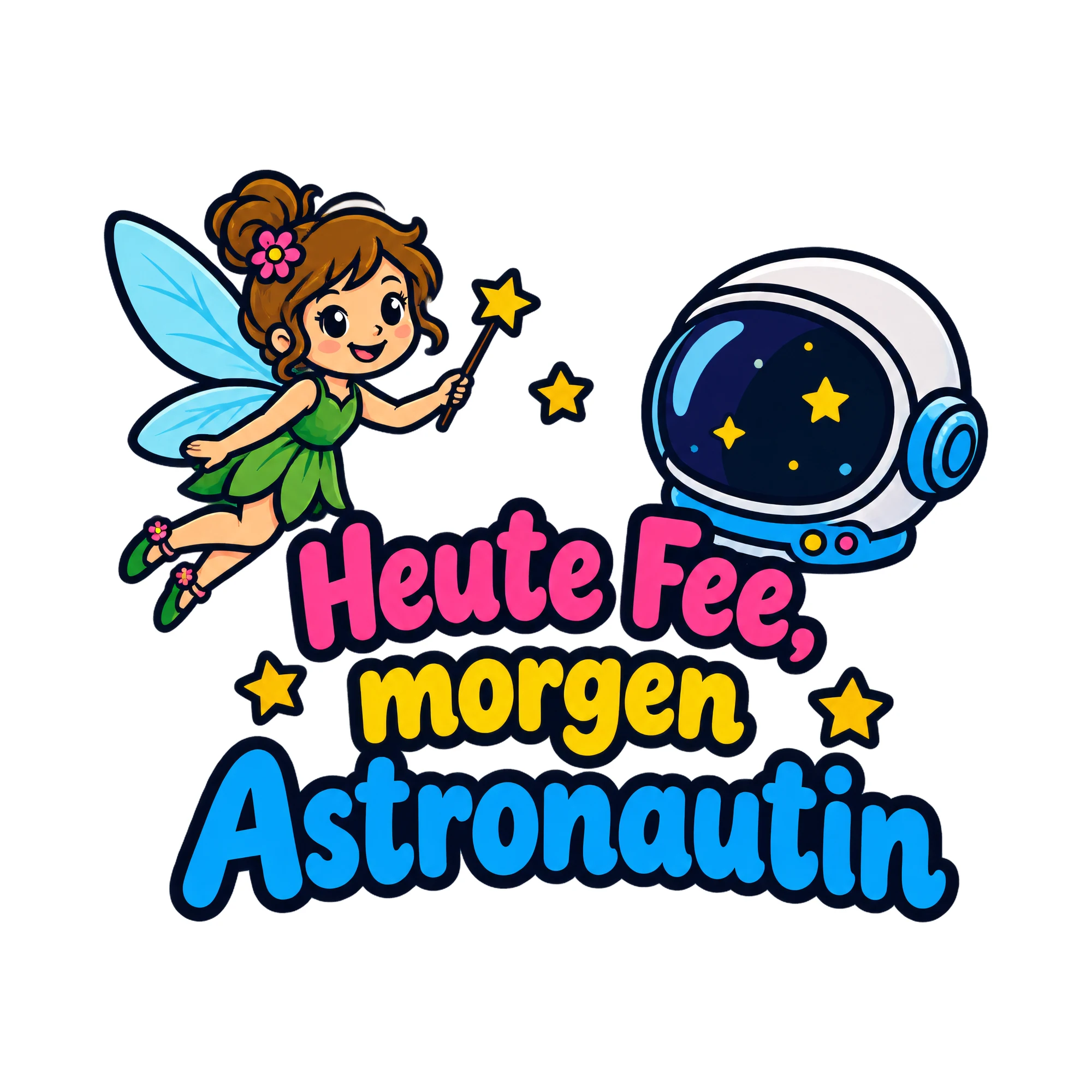 Bügelbild Heute Fee, morgen Astronautin als Grafik auf weißem Hintergrund (BB019987)