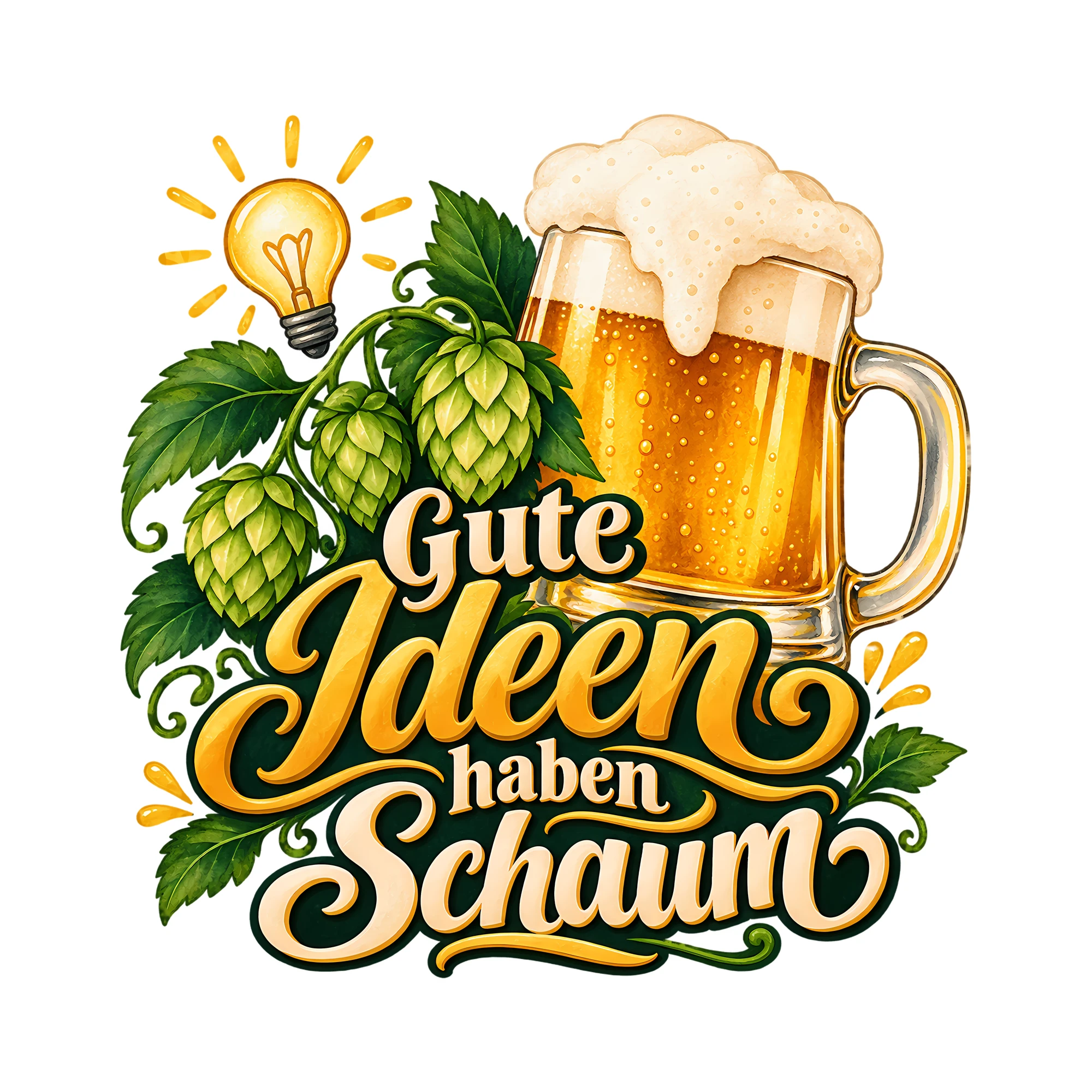 Bügelbild Gute Ideen haben Schaum als Grafik auf weißem Hintergrund (BB011985)