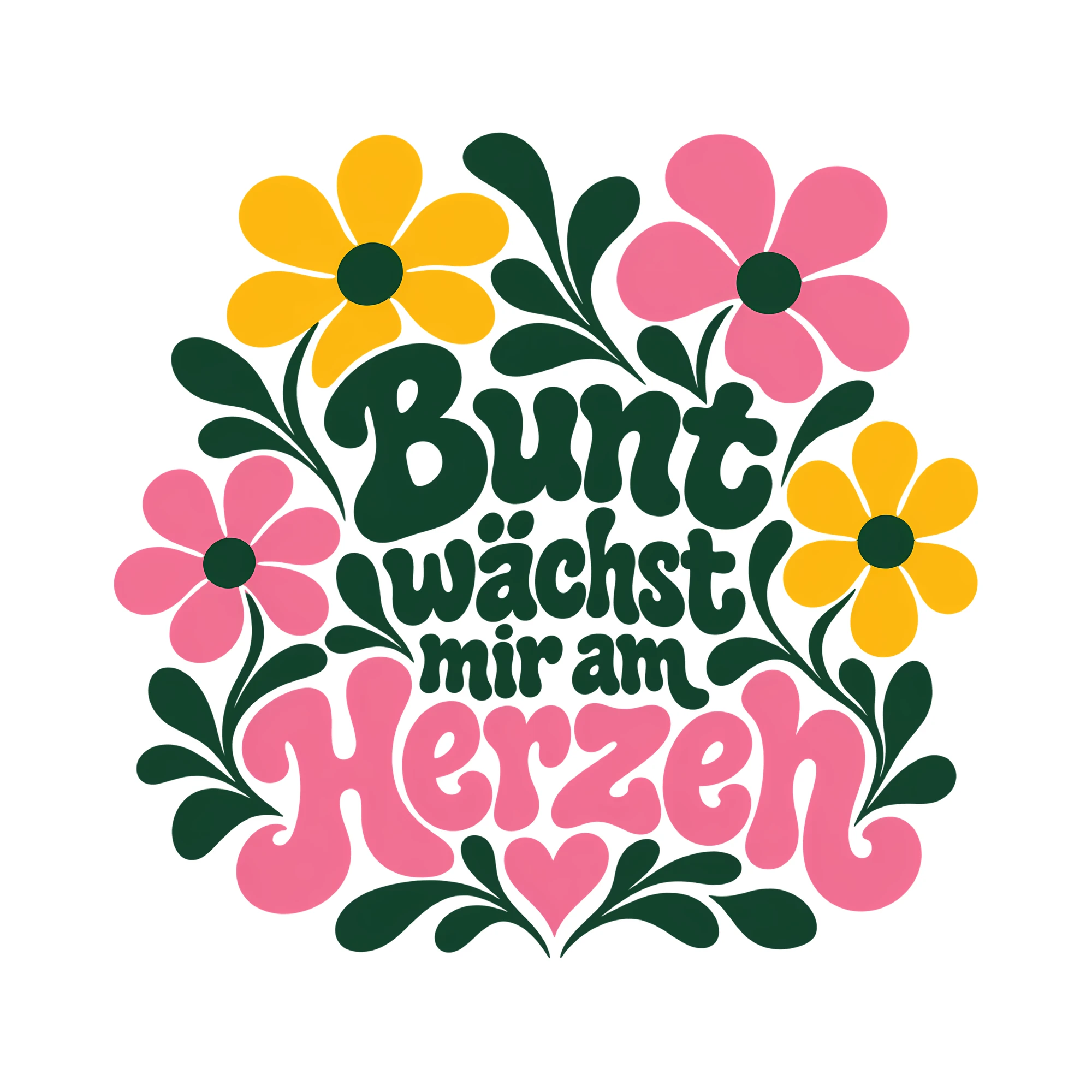 Bügelbild Bunt wächst mir am Herzen als Grafik auf weißem Hintergrund (BB013295)