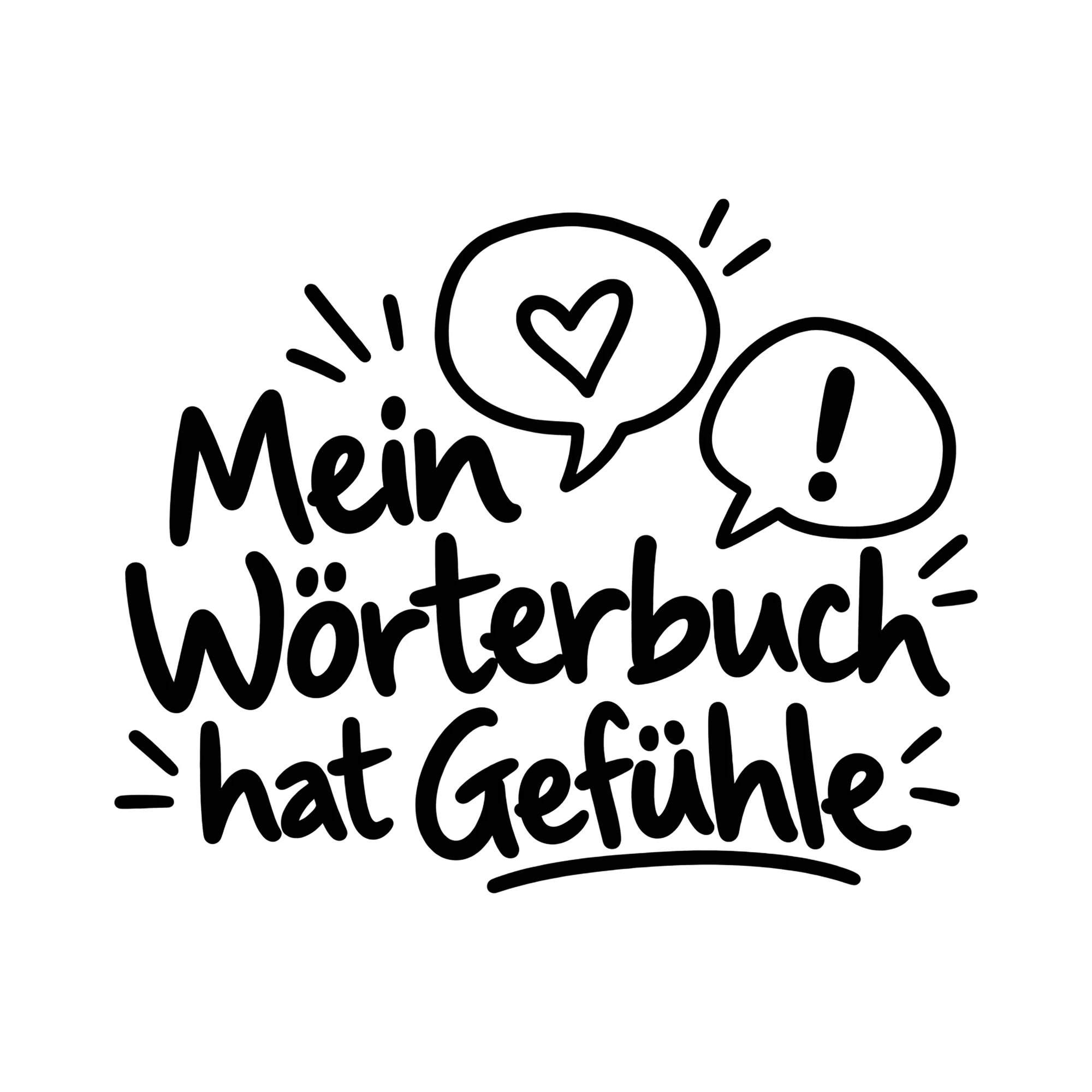 Bügelbild Mein Wörterbuch hat Gefühle als Grafik auf weißem Hintergrund (BB013036)