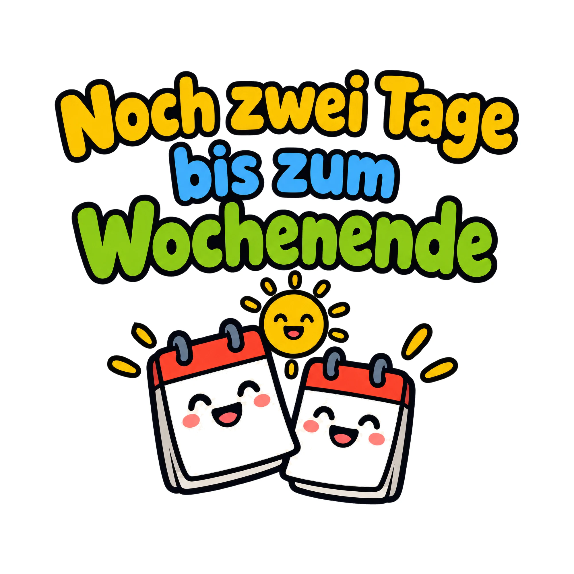 Bügelbild Noch zwei Tage bis zum Wochenende als Grafik auf weißem Hintergrund (BB019841)
