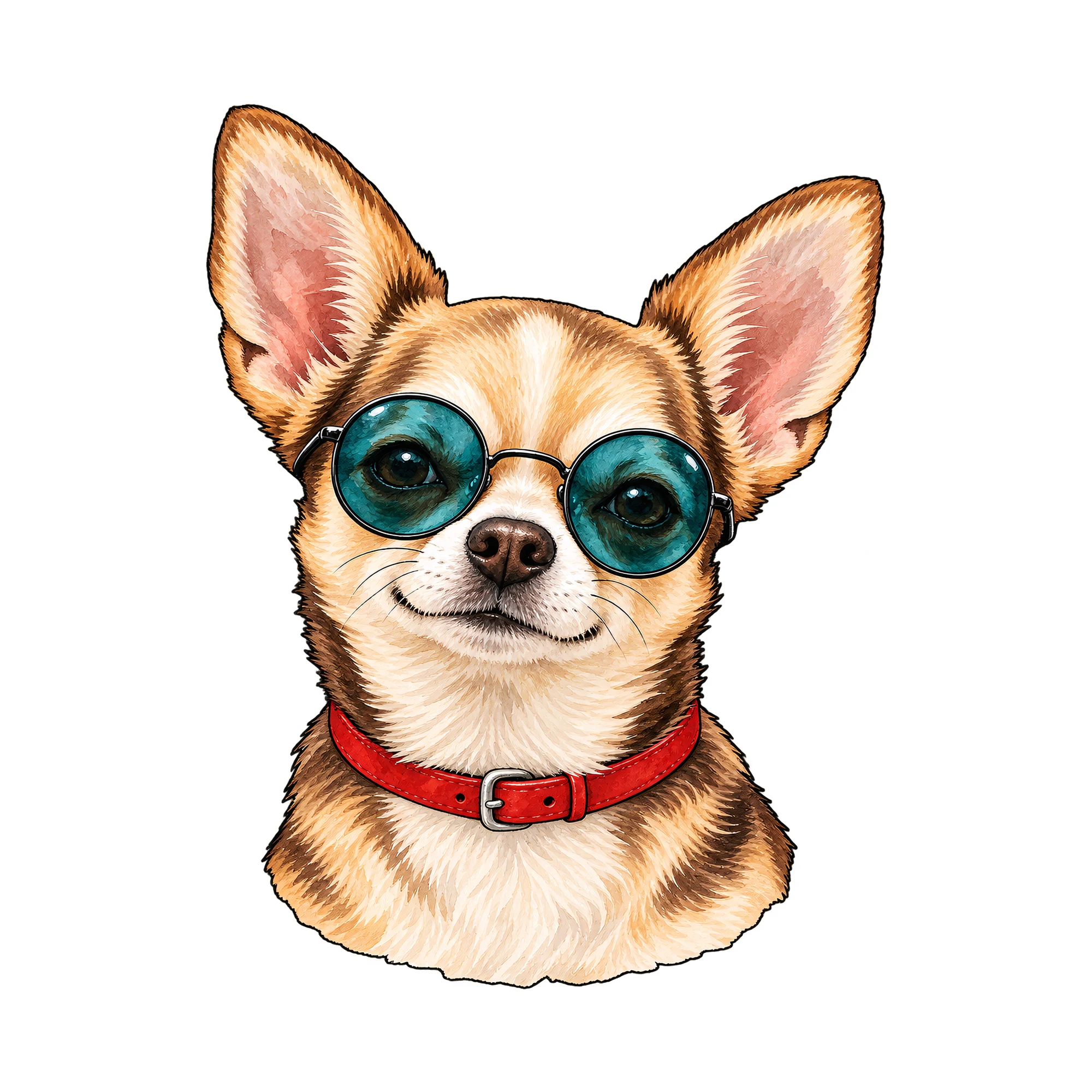 Bügelbild Chihuahua Hippie Look, Tiere Shirt Motiv als Grafik auf weißem Hintergrund (BB016106)