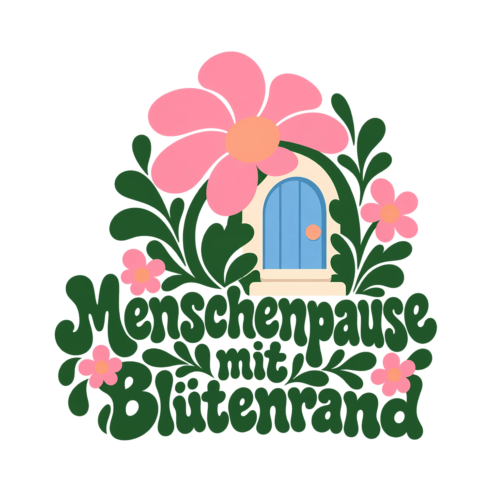 Bügelbild Menschenpause mit Blütenrand als Grafik auf weißem Hintergrund (BB013263)