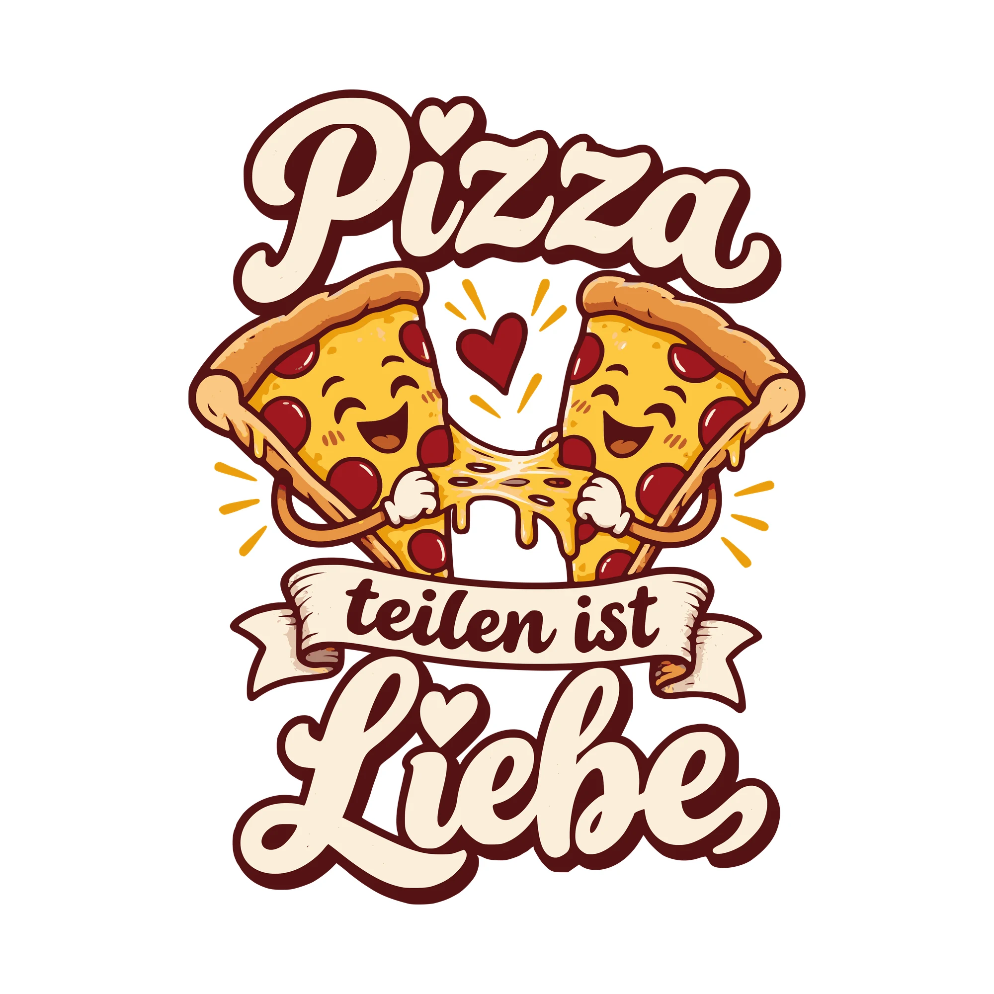Bügelbild Pizza teilen ist Liebe als Grafik auf weißem Hintergrund (BB011323)