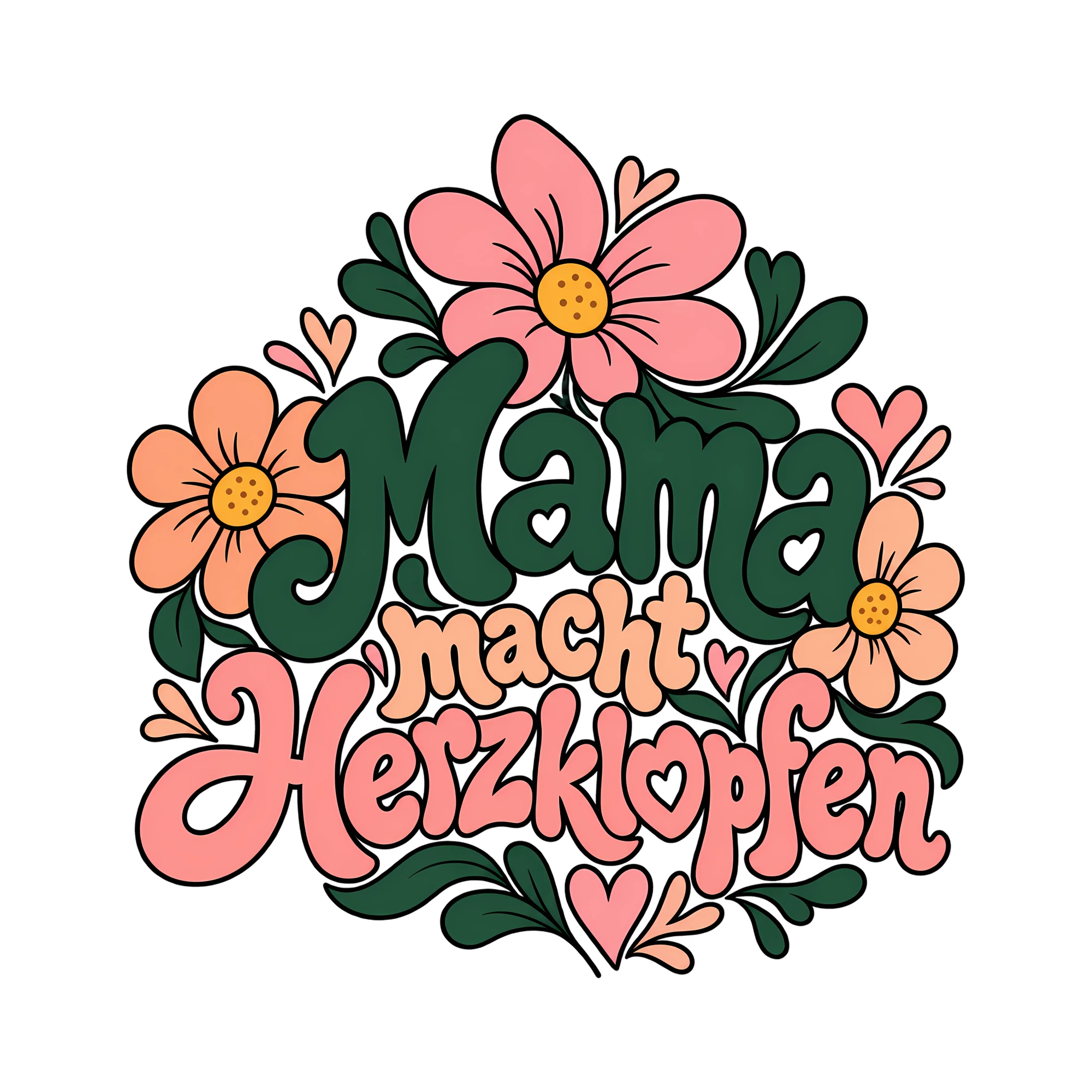 Bügelbild Mama macht Herzklopfen als Grafik auf weißem Hintergrund (BB012386)