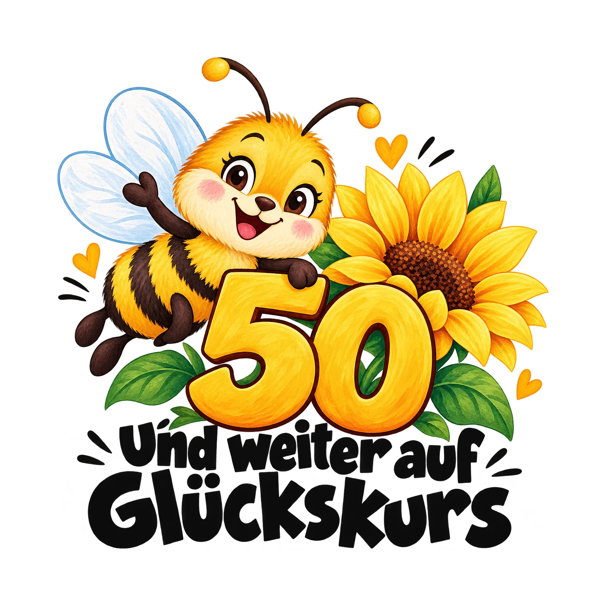 Bügelbild 50 und weiter auf Glückskurs als Grafik auf weißem Hintergrund (BB012581)
