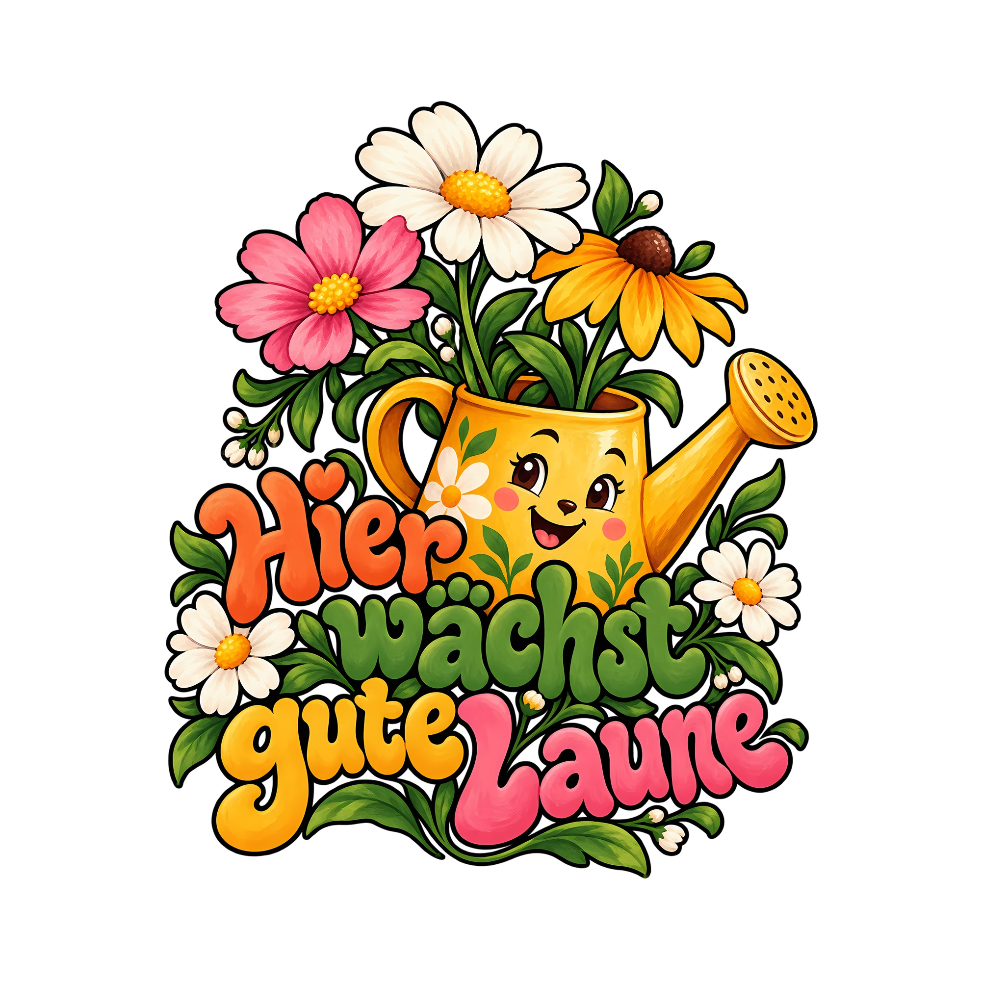 Bügelbild Hier wächst gute Laune als Grafik auf weißem Hintergrund (BB013238)