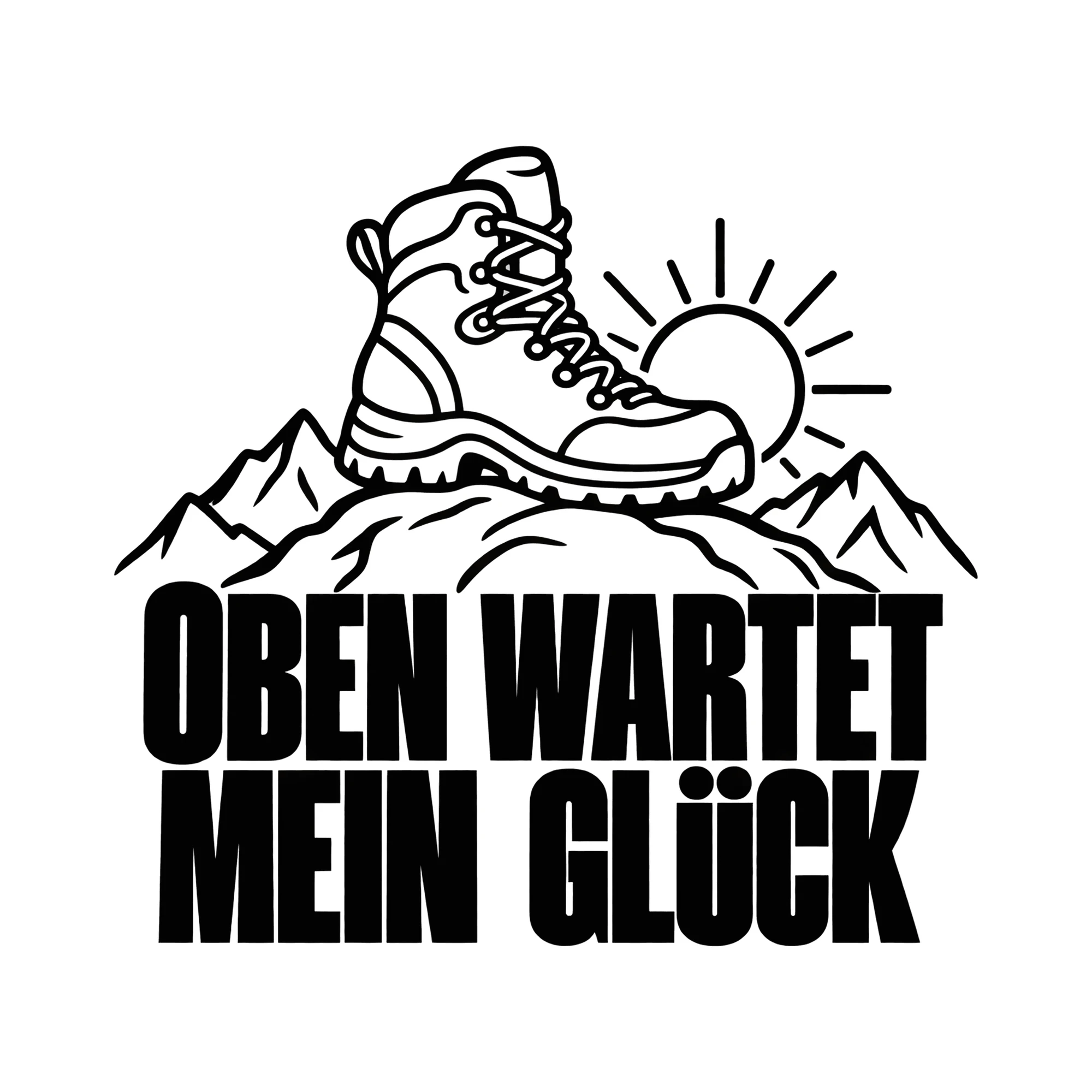 Bügelbild OBEN WARTET MEIN GLÜCK als Grafik auf weißem Hintergrund (BB012282)