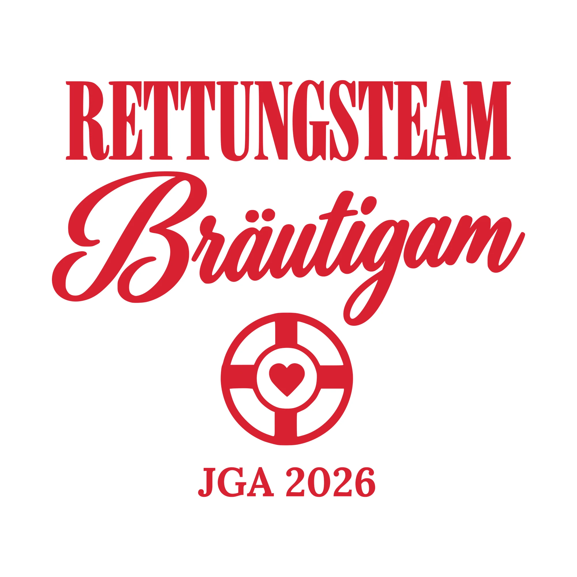 Bügelbild Rettungsteam Bräutigam mit Jahr als Grafik auf weißem Hintergrund (BB010705)