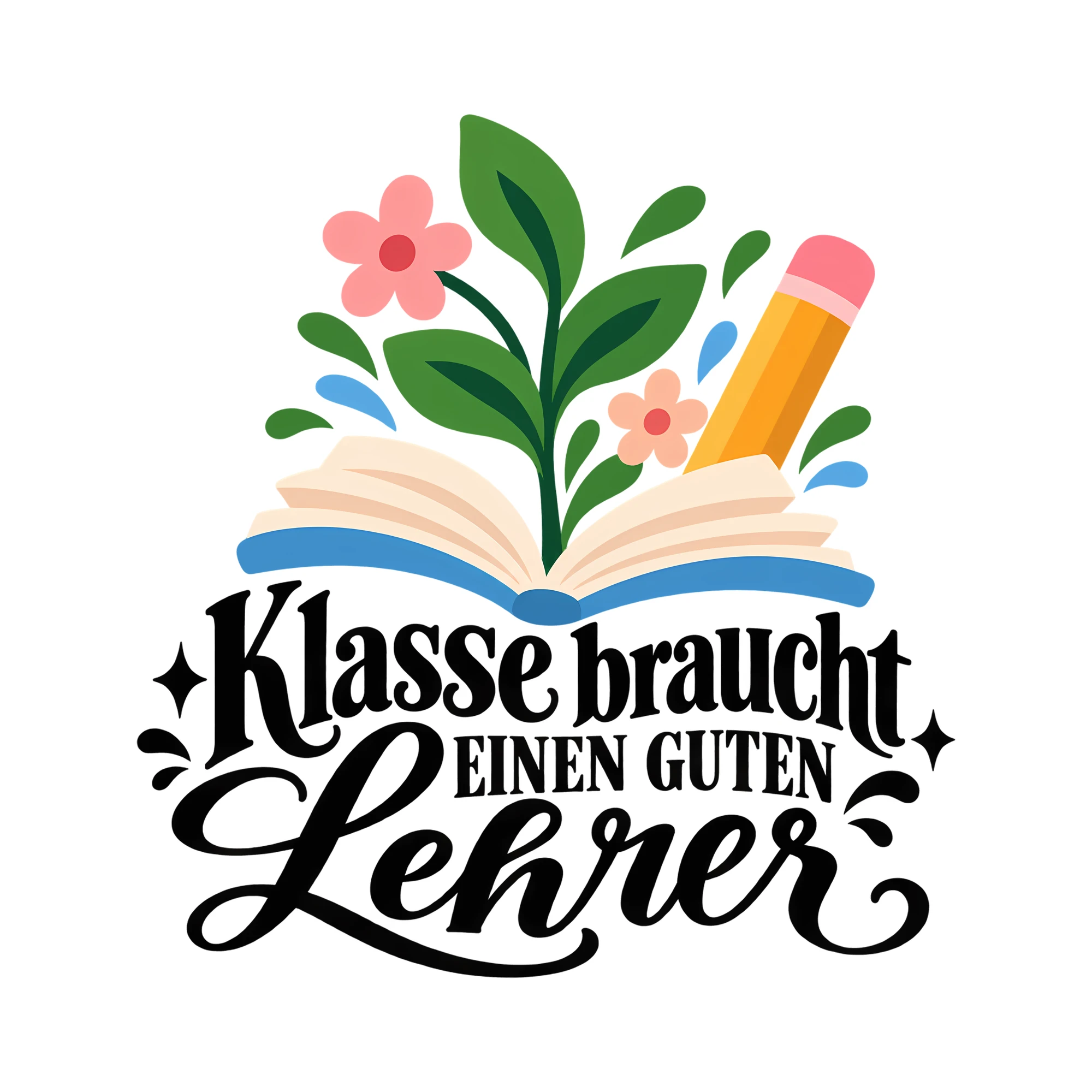 Bügelbild Klasse braucht einen guten Lehrer als Grafik auf weißem Hintergrund (BB011655)