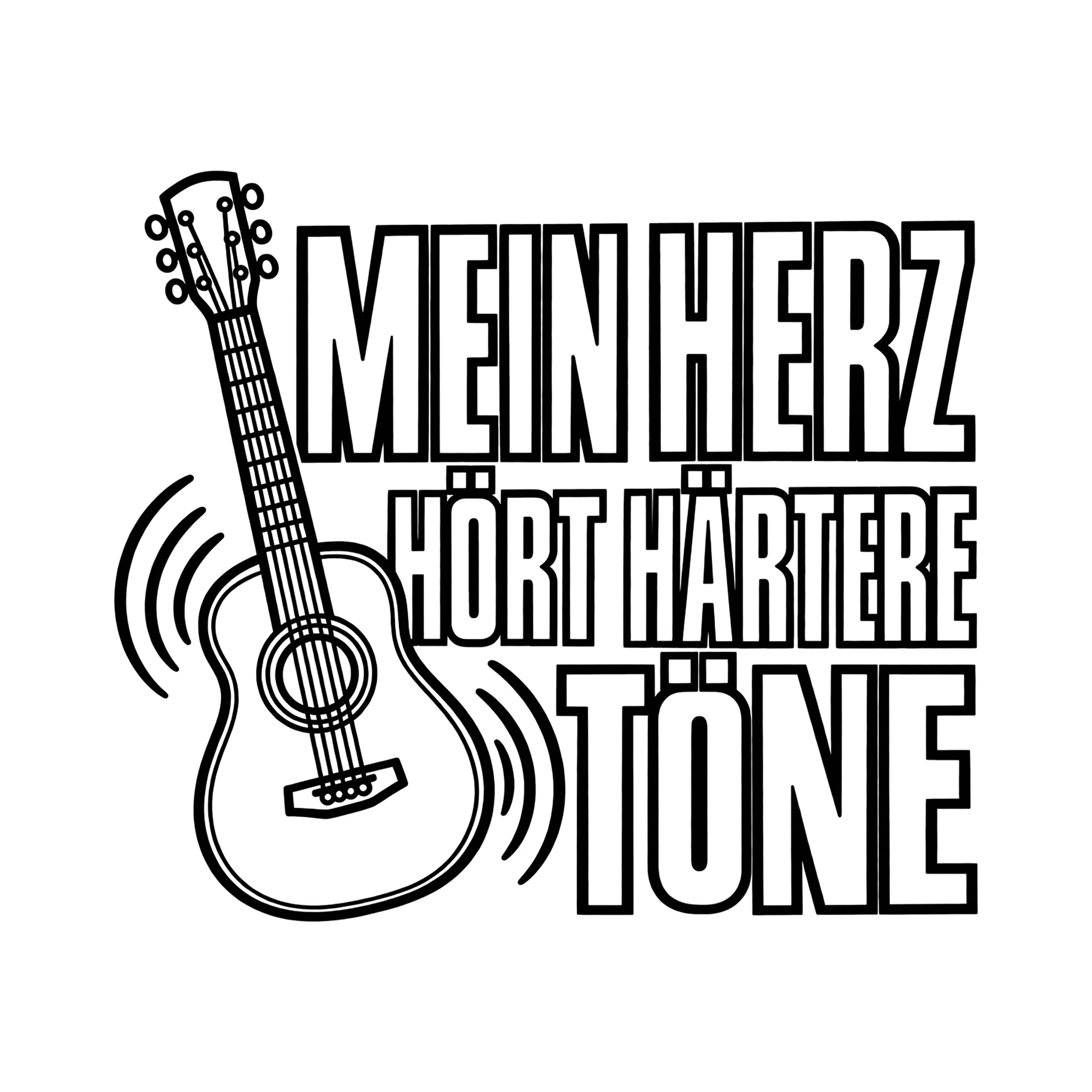 Bügelbild MEIN HERZ HÖRT HÄRTERE TÖNE als Grafik auf weißem Hintergrund (BB013022)