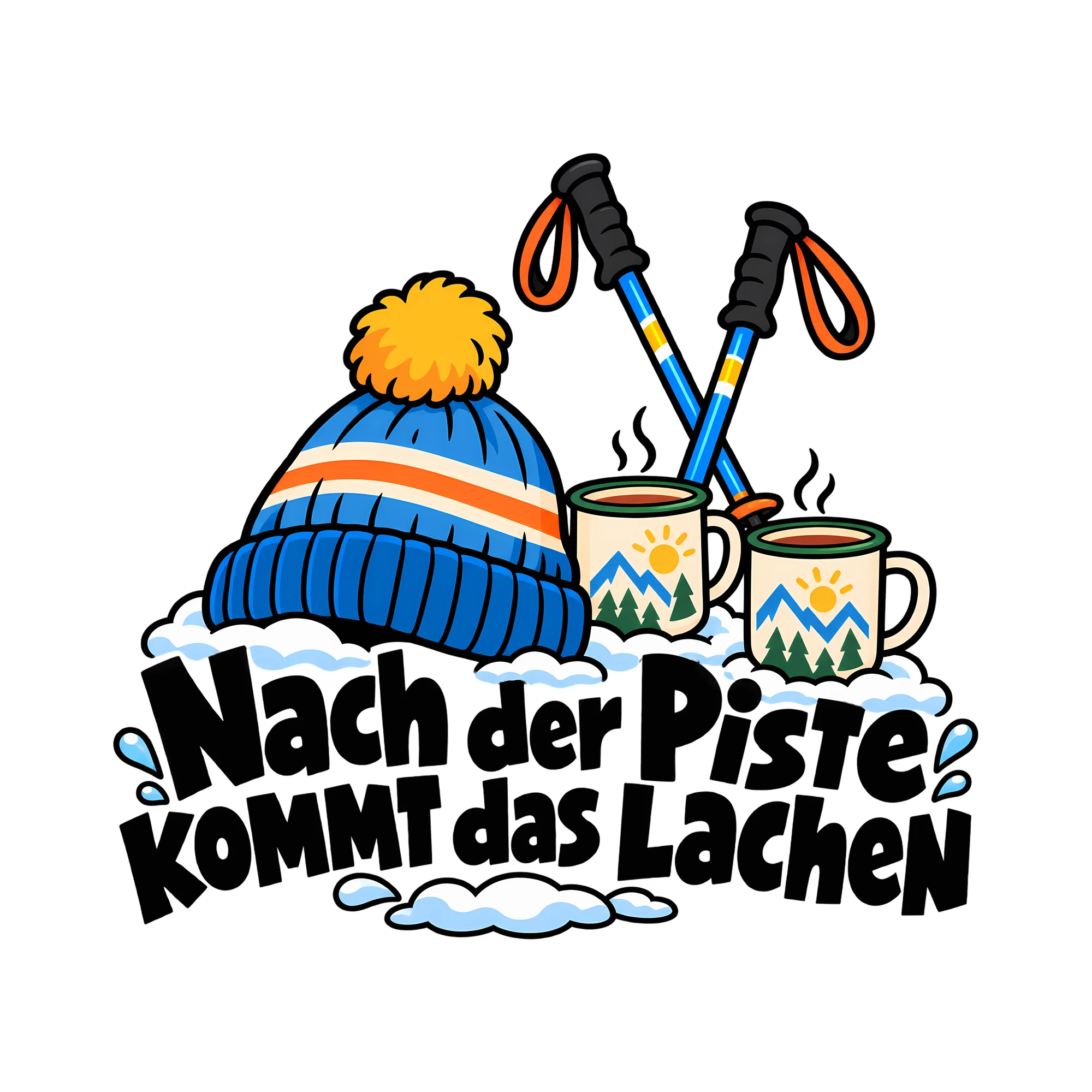 Bügelbild Nach der Piste kommt das Lachen als Grafik auf weißem Hintergrund (BB011922)