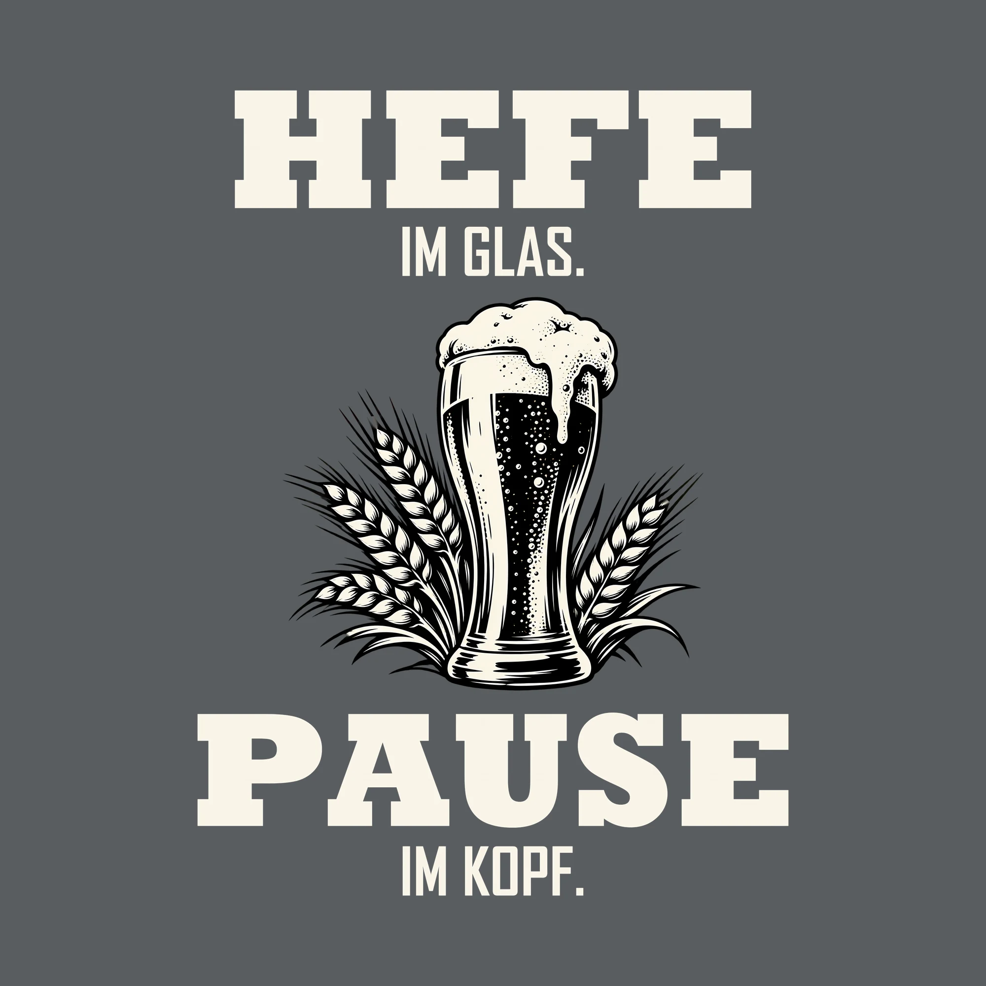 Bügelbild HEFE IM GLAS. PAUSE IM KOPF. als Grafik auf dunklem Hintergrund (BB011837)