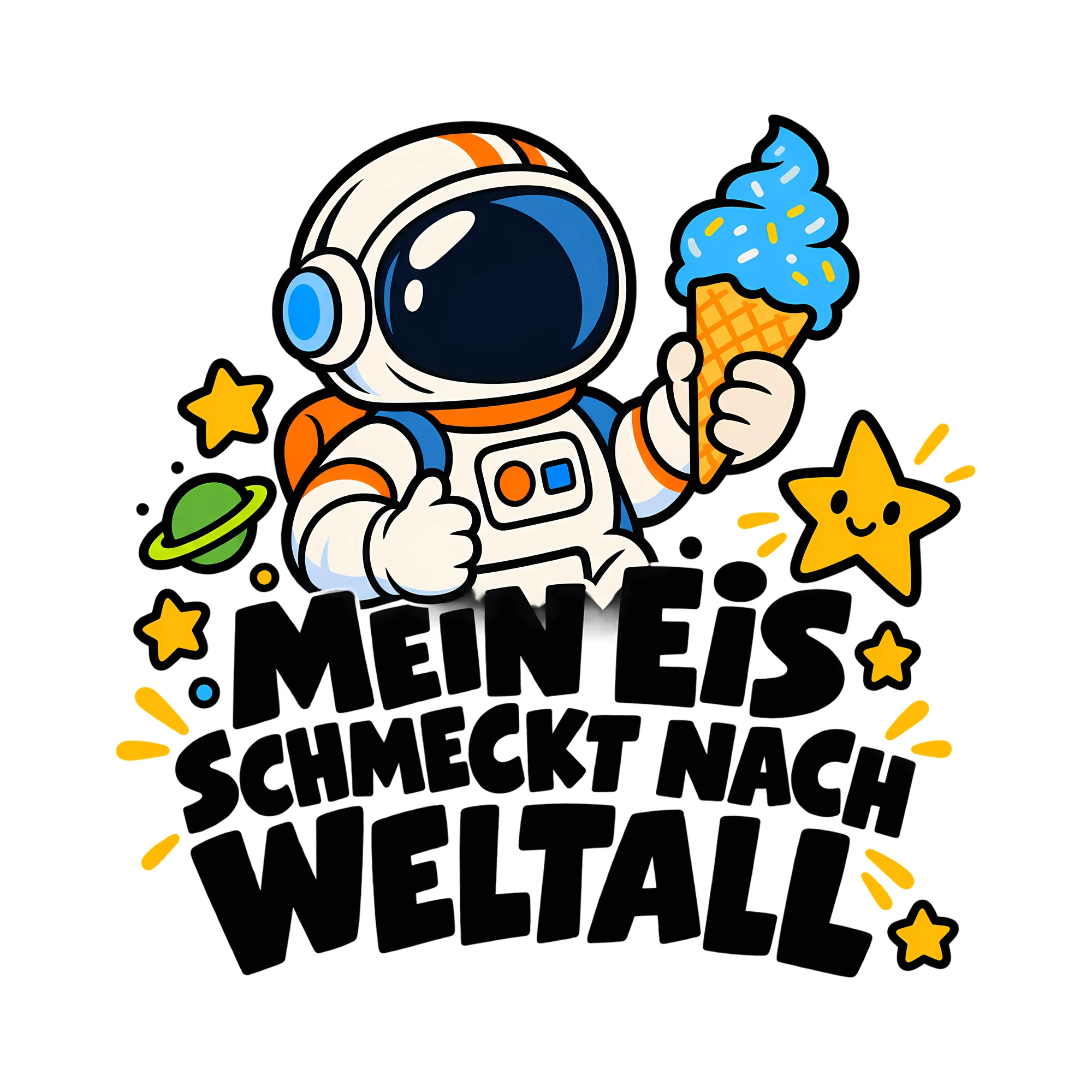 Bügelbild MEIN EIS SCHMECKT NACH WELTALL als Grafik auf weißem Hintergrund (BB012165)