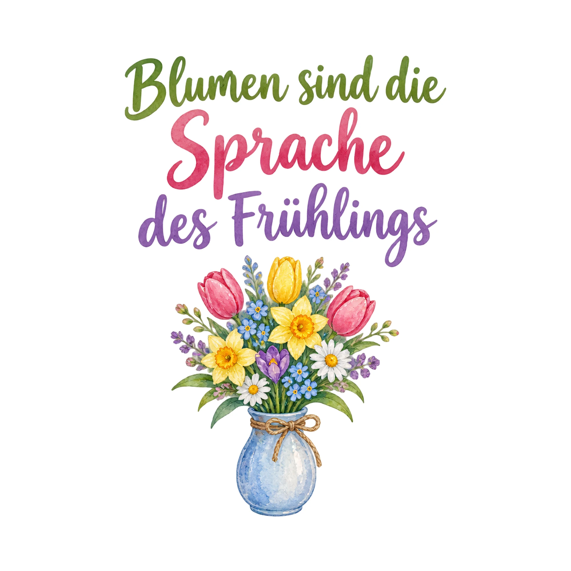Bügelbild Blumen sind die Sprache des Frühlings als Grafik auf weißem Hintergrund (BB019685)