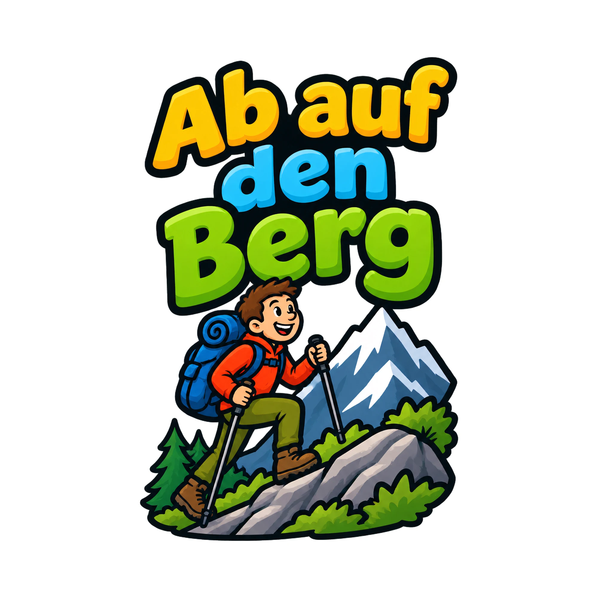 Bügelbild Ab auf den berg als Grafik auf weißem Hintergrund (BB016466)