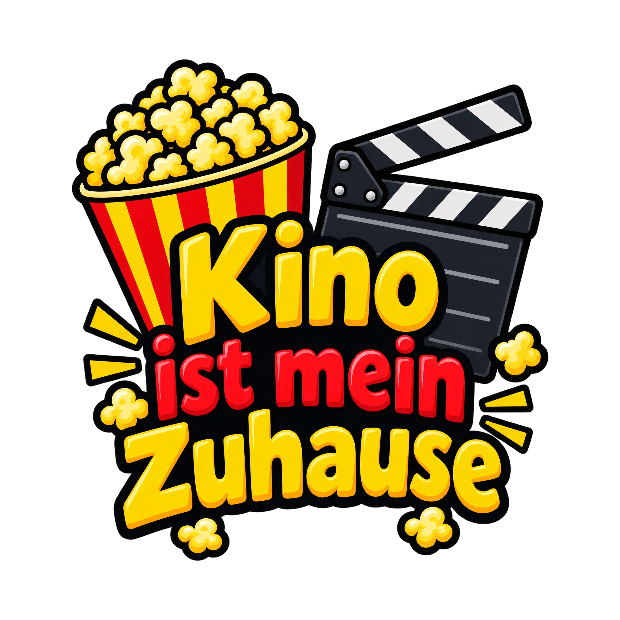 Bügelbild Kino ist mein Zuhause als Grafik auf weißem Hintergrund (BB018540)